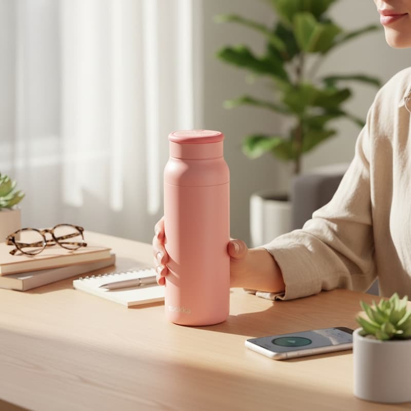 Butelka Echo ze stali nierdzewnej 690ml z silikonowym z uchwytem różowe