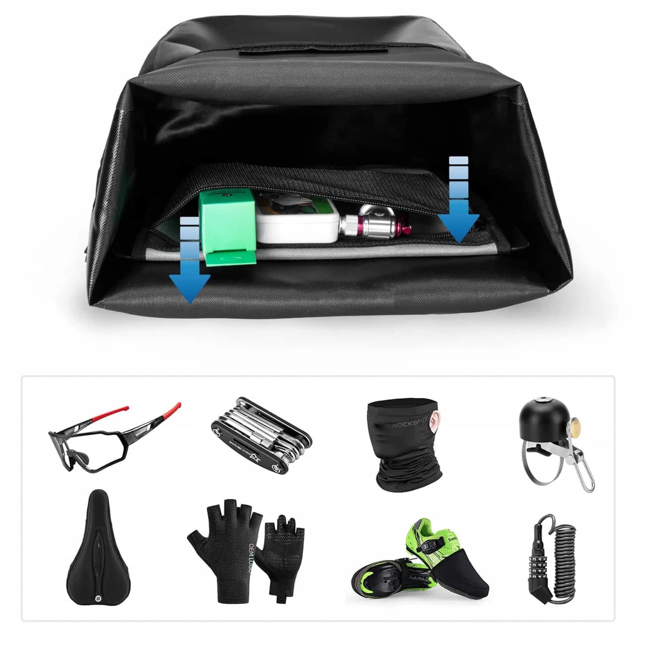 Sakwa rowerowa wodoodporna na bagażnik z paskiem na ramię 10-14l - czarna