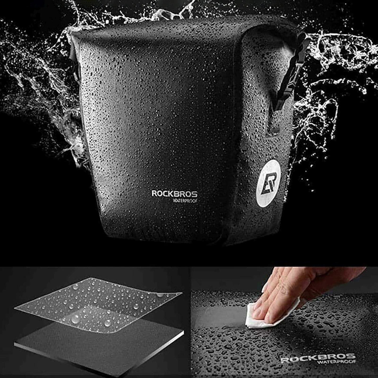 Sakwa rowerowa wodoodporna na bagażnik z paskiem na ramię 10-14l - czarna