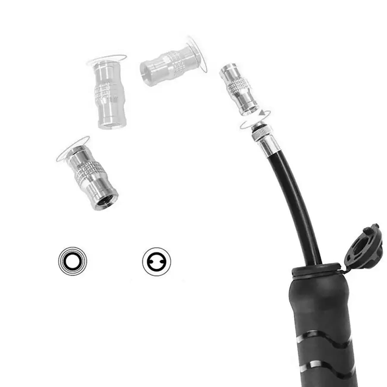 Pompka rowerowa mini ręczna z wężykiem do wentyli Presta Schrader - czarna