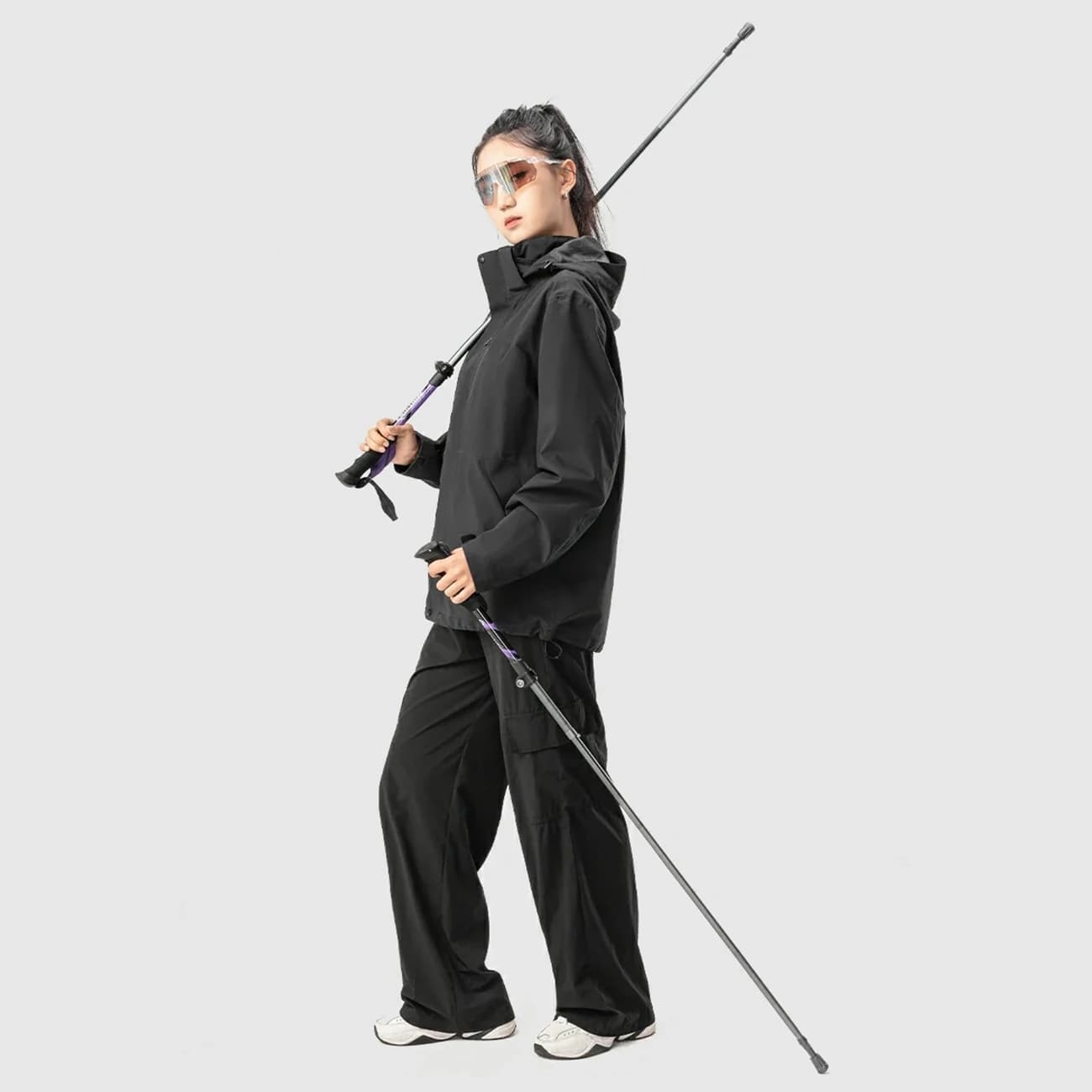 Kij kijek trekkingowy nordic walking aluminiowy 110 - 130 cm fioletowy - 1 szt.