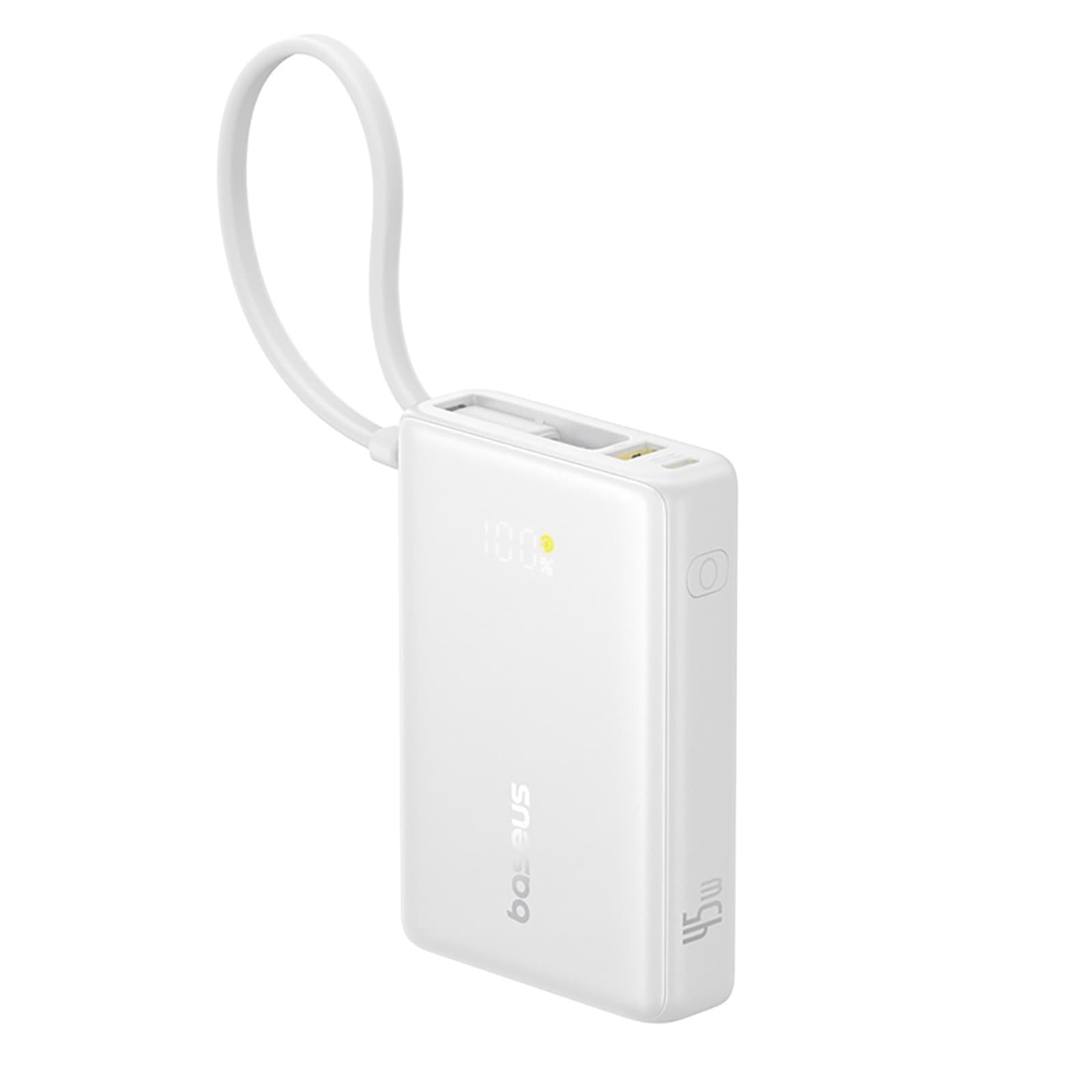 Powerbank 10000mAh 45W PicoGo USB-A USB-C z wbudowanym kablem wyświetlaczem - biały