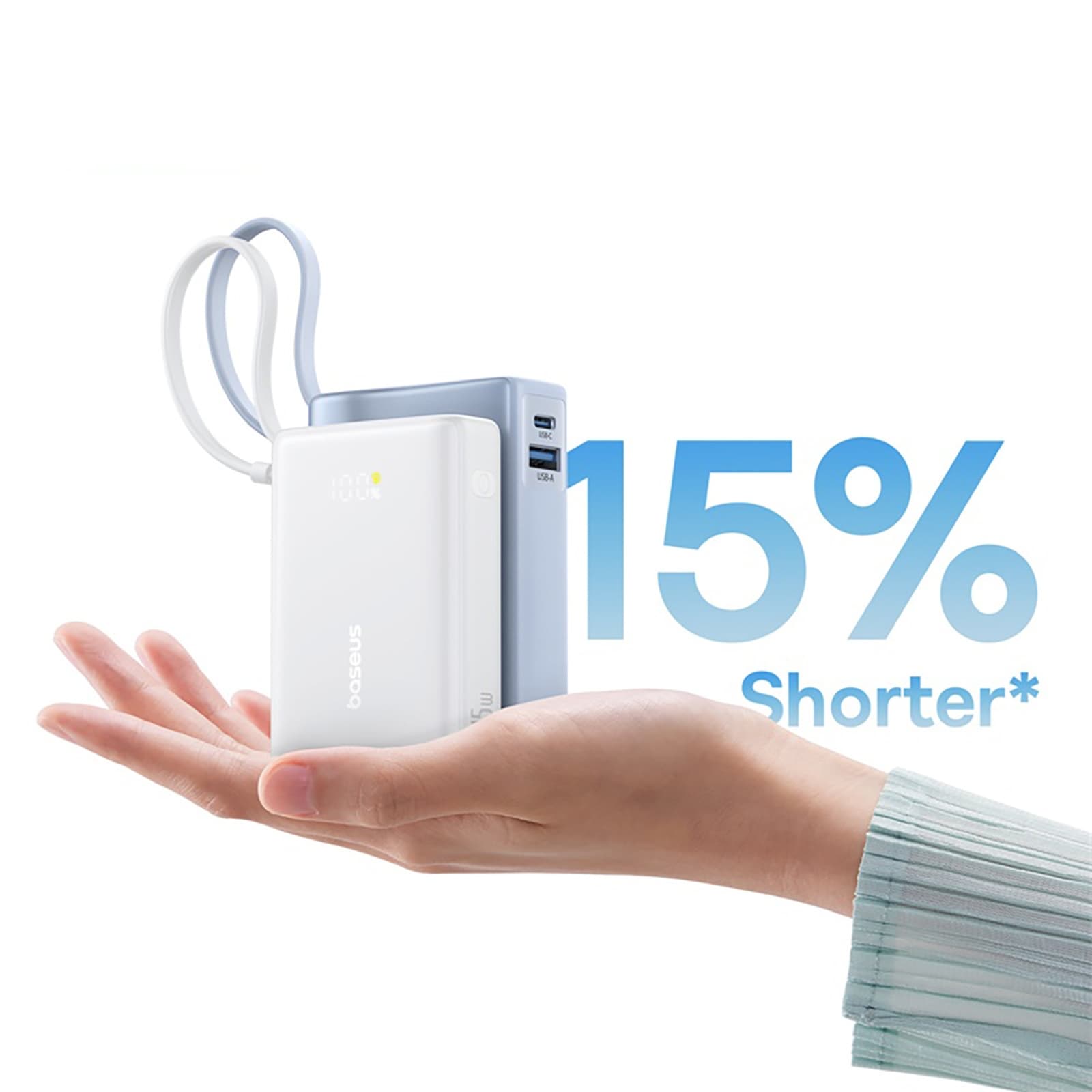 Powerbank 10000mAh 45W PicoGo USB-A USB-C z wbudowanym kablem wyświetlaczem - biały