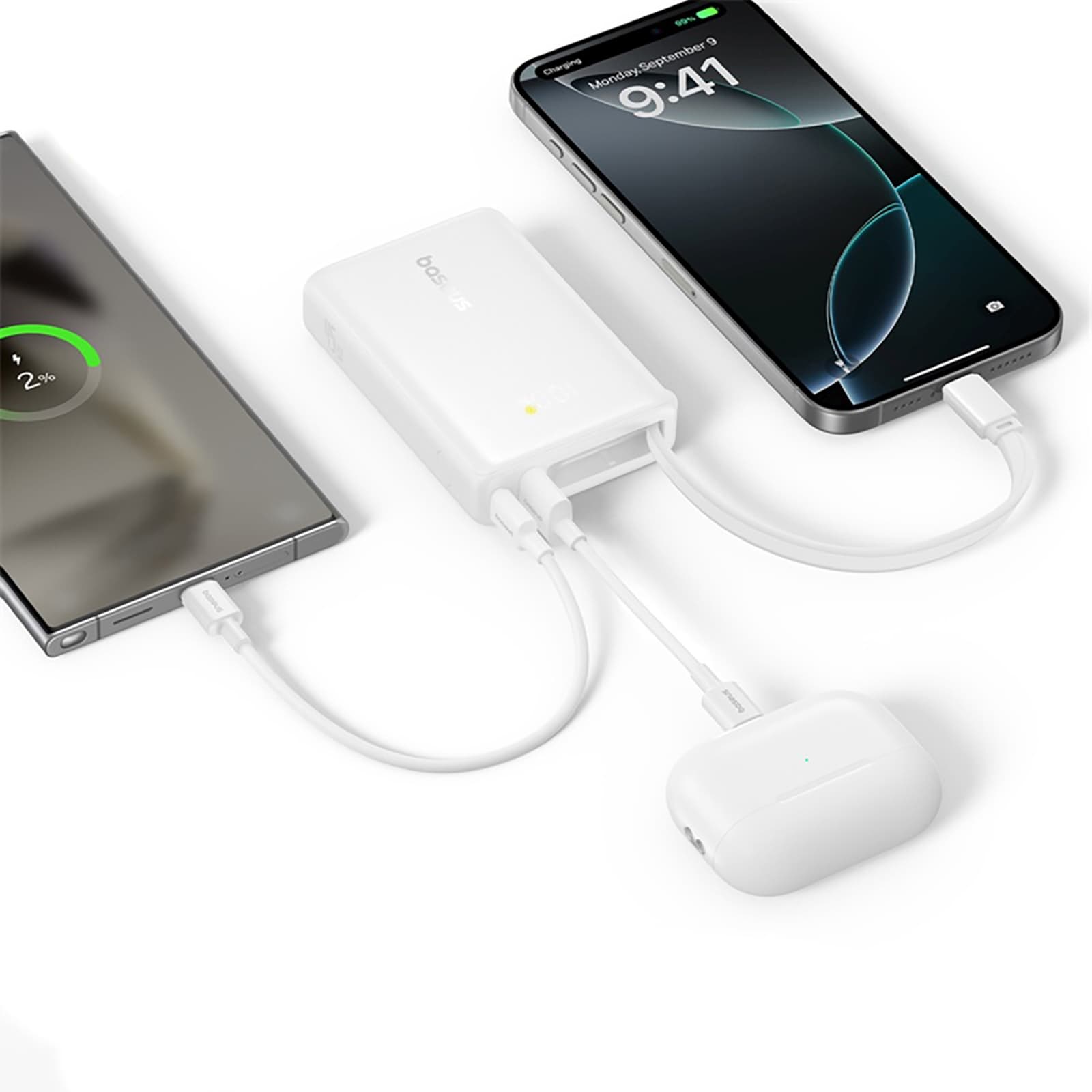 Powerbank 10000mAh 45W PicoGo USB-A USB-C z wbudowanym kablem wyświetlaczem - biały