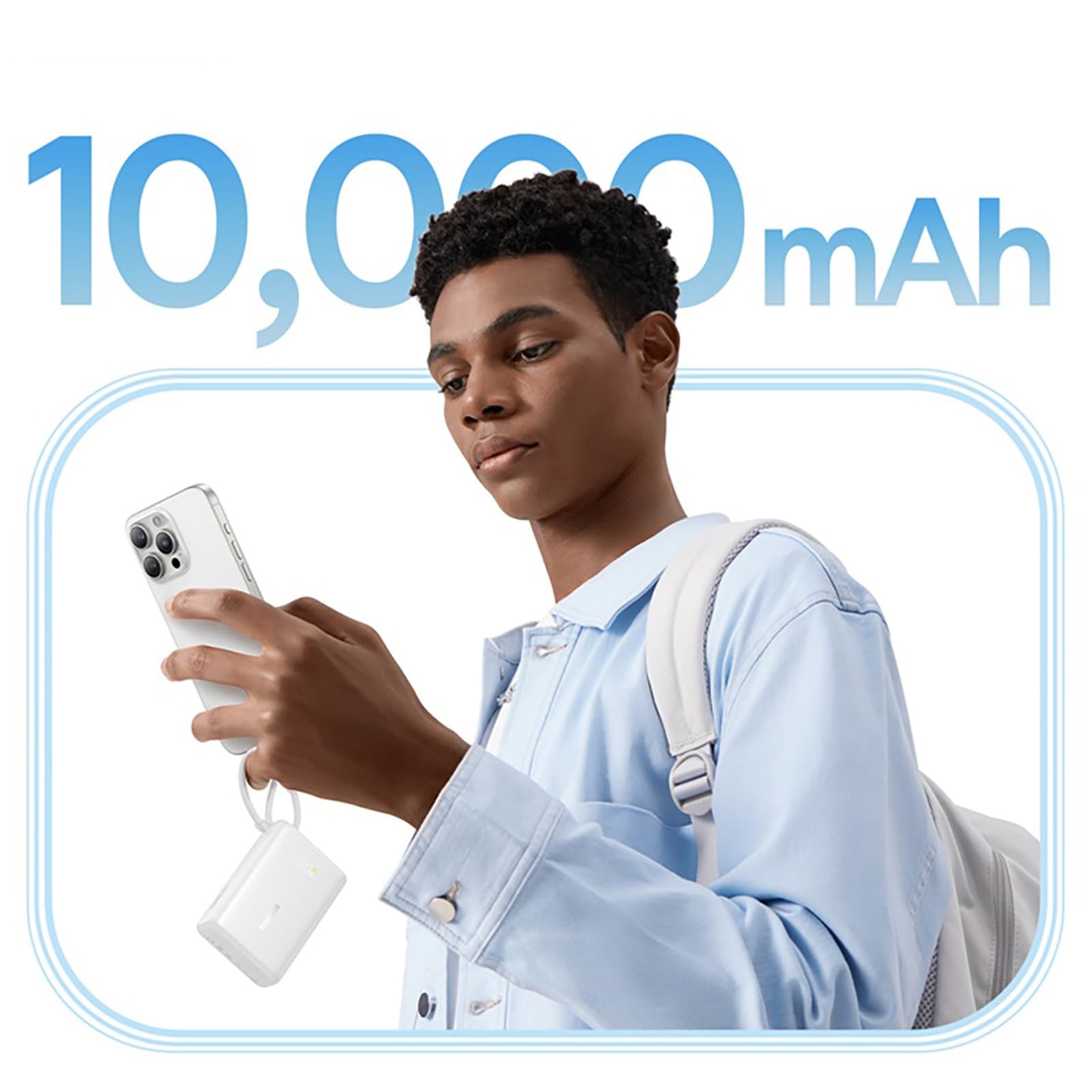 Powerbank 10000mAh 45W PicoGo USB-A USB-C z wbudowanym kablem wyświetlaczem - biały