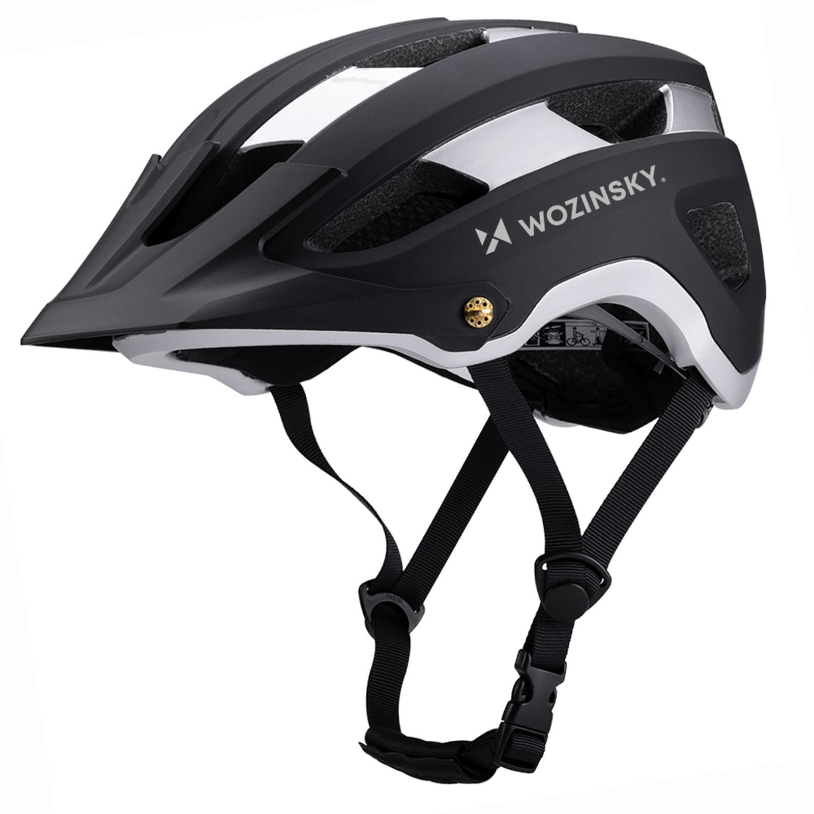 Kask rowerowy MTB z odpinanym daszkiem lekki 57-62 cm - czarno-srebrny