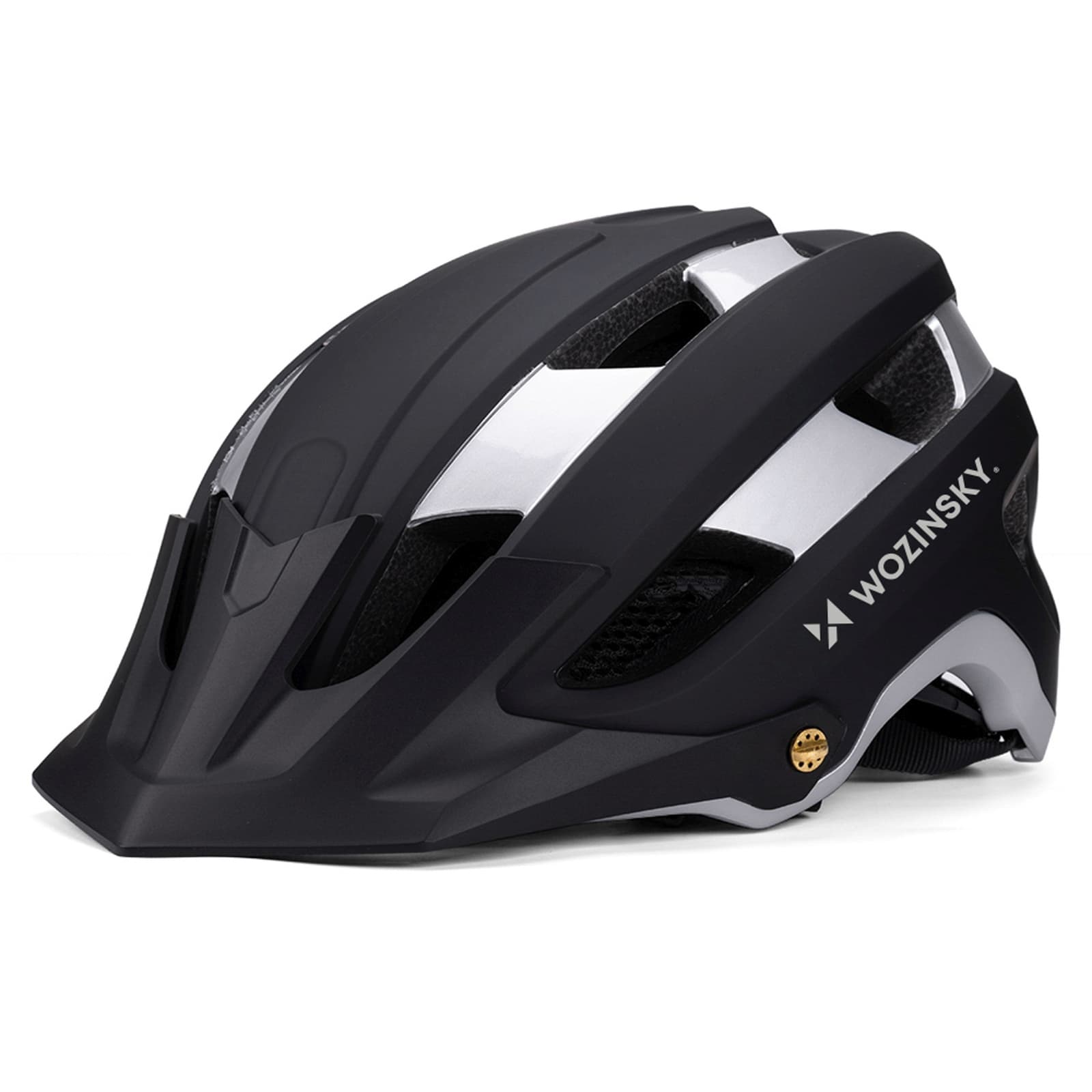 Kask rowerowy MTB z odpinanym daszkiem lekki 57-62 cm - czarno-srebrny