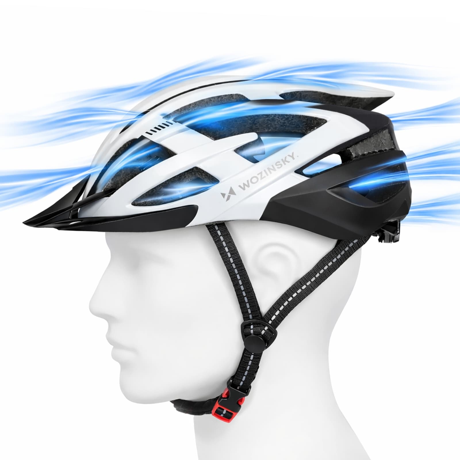 Kask rowerowy MTB z odpinanym daszkiem i tylną lampką USB 54-57 cm - czarno-biały