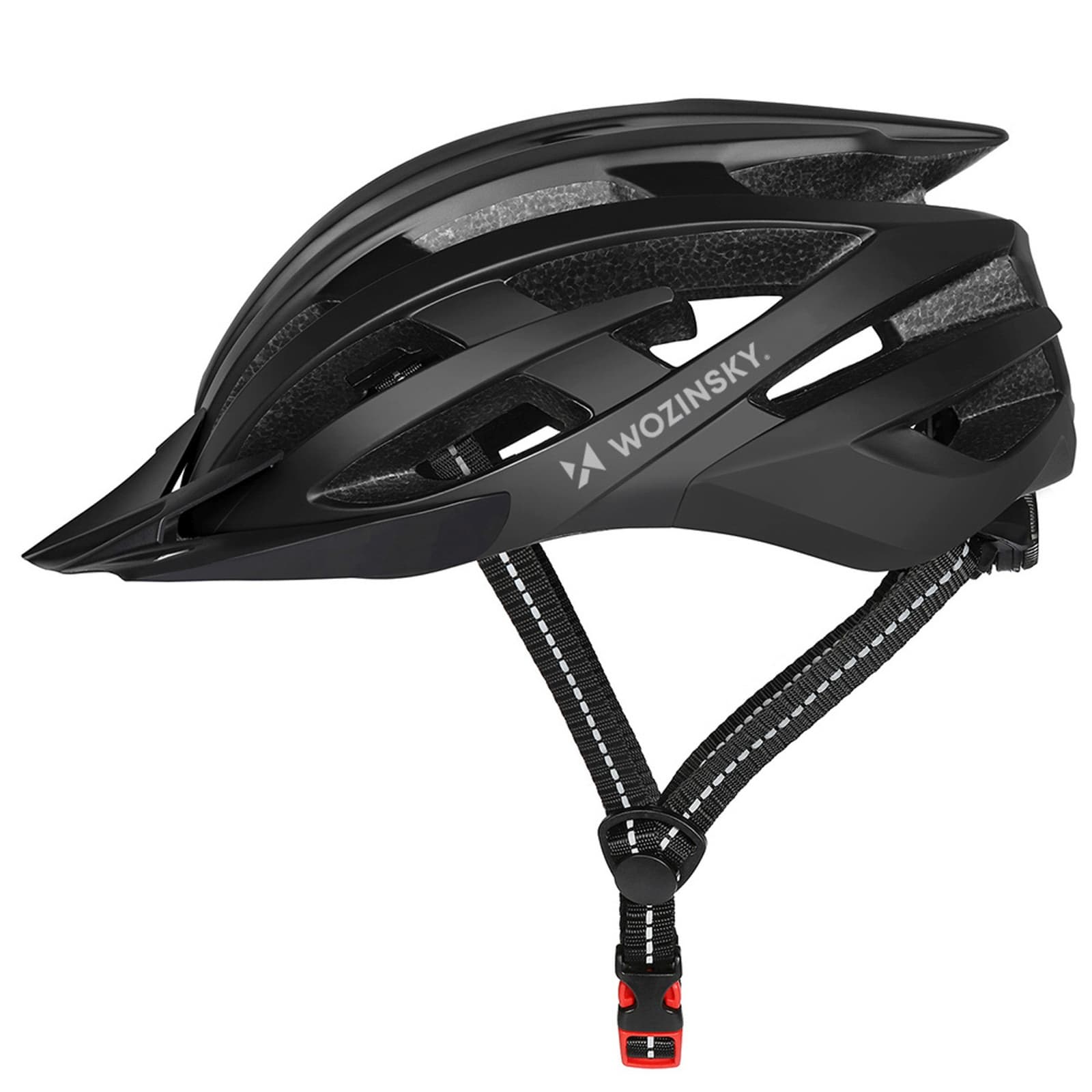 Kask rowerowy MTB z odpinanym daszkiem i tylną lampką USB 54-57 cm - czarny