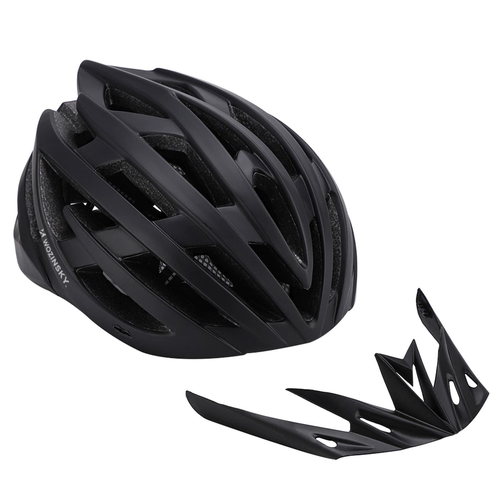 Kask rowerowy MTB z odpinanym daszkiem i tylną lampką USB 54-57 cm - czarny