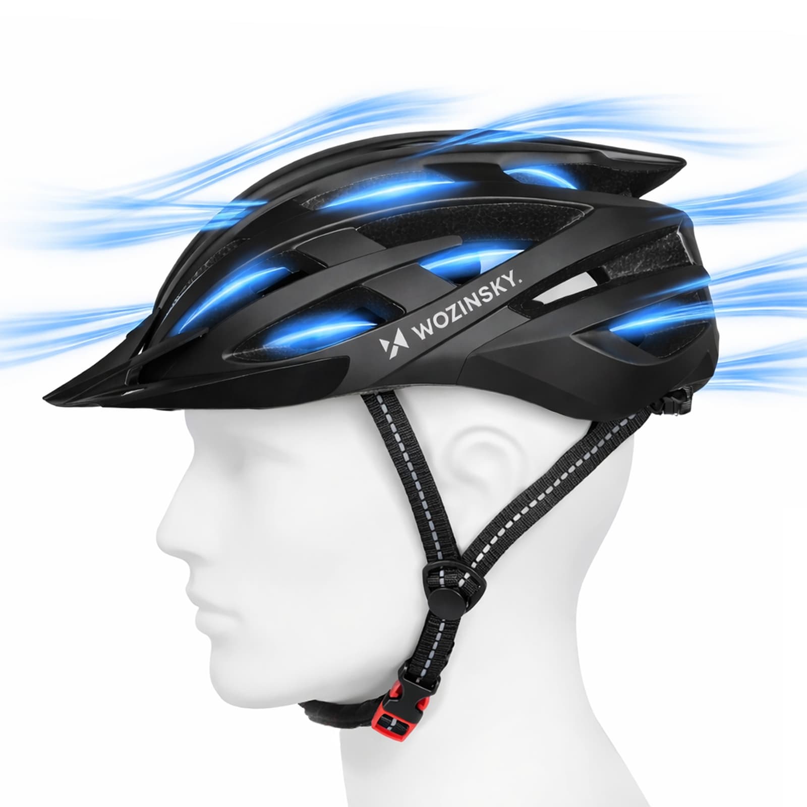 Kask rowerowy MTB z odpinanym daszkiem i tylną lampką USB 54-57 cm - czarny