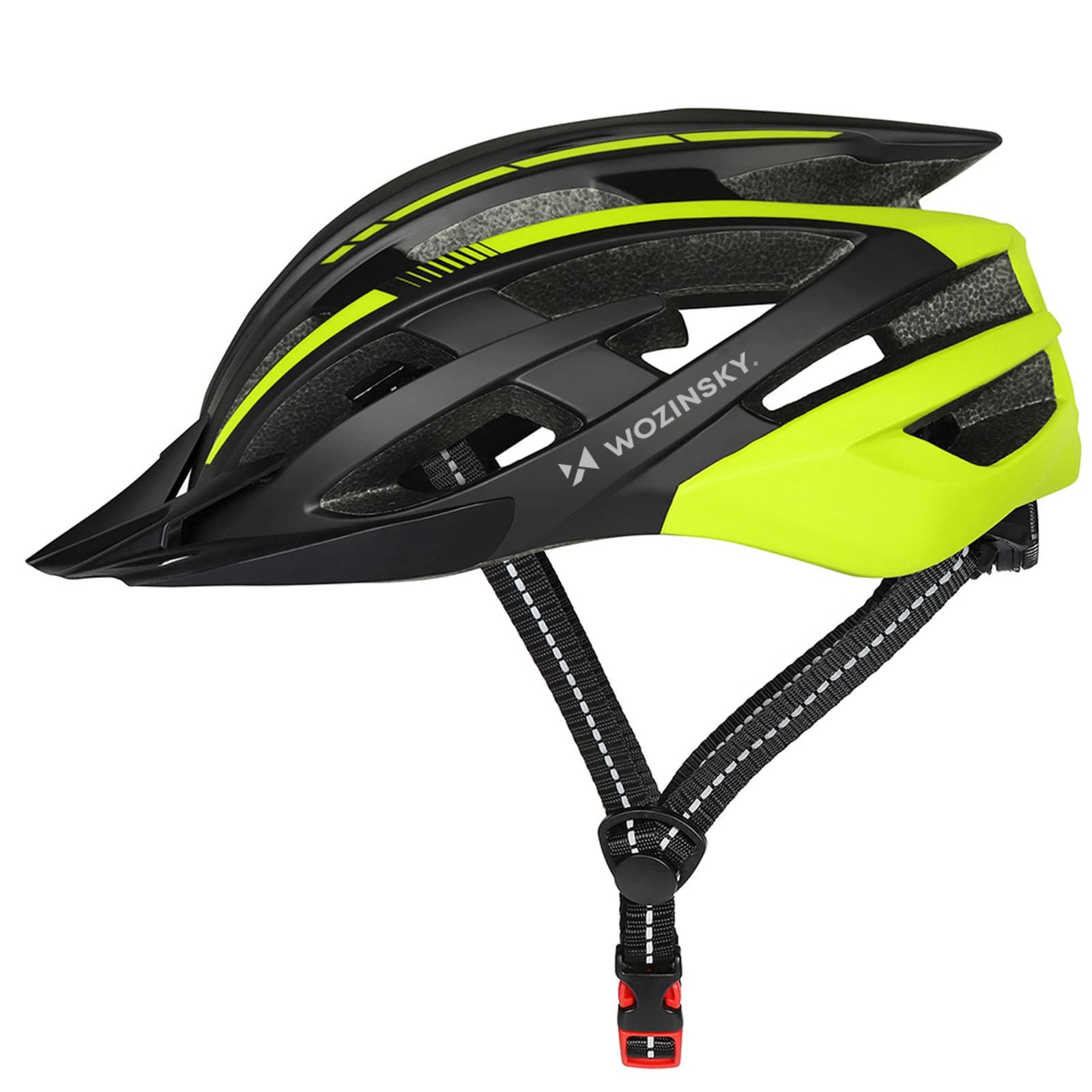 Kask rowerowy MTB z odpinanym daszkiem i tylną lampką USB 54-57 cm - czarno-żółty
