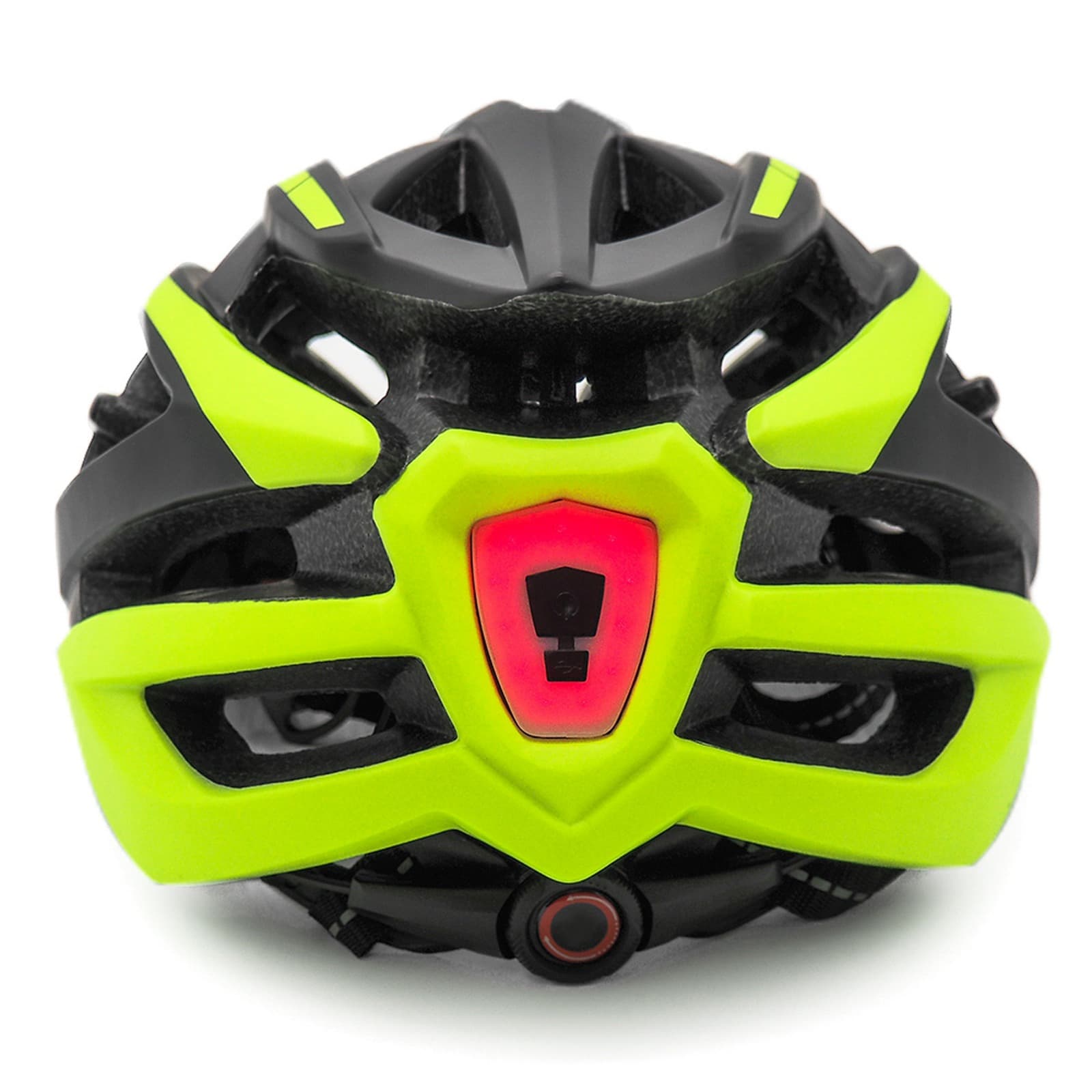 Kask rowerowy MTB z odpinanym daszkiem i tylną lampką USB 54-57 cm - czarno-żółty