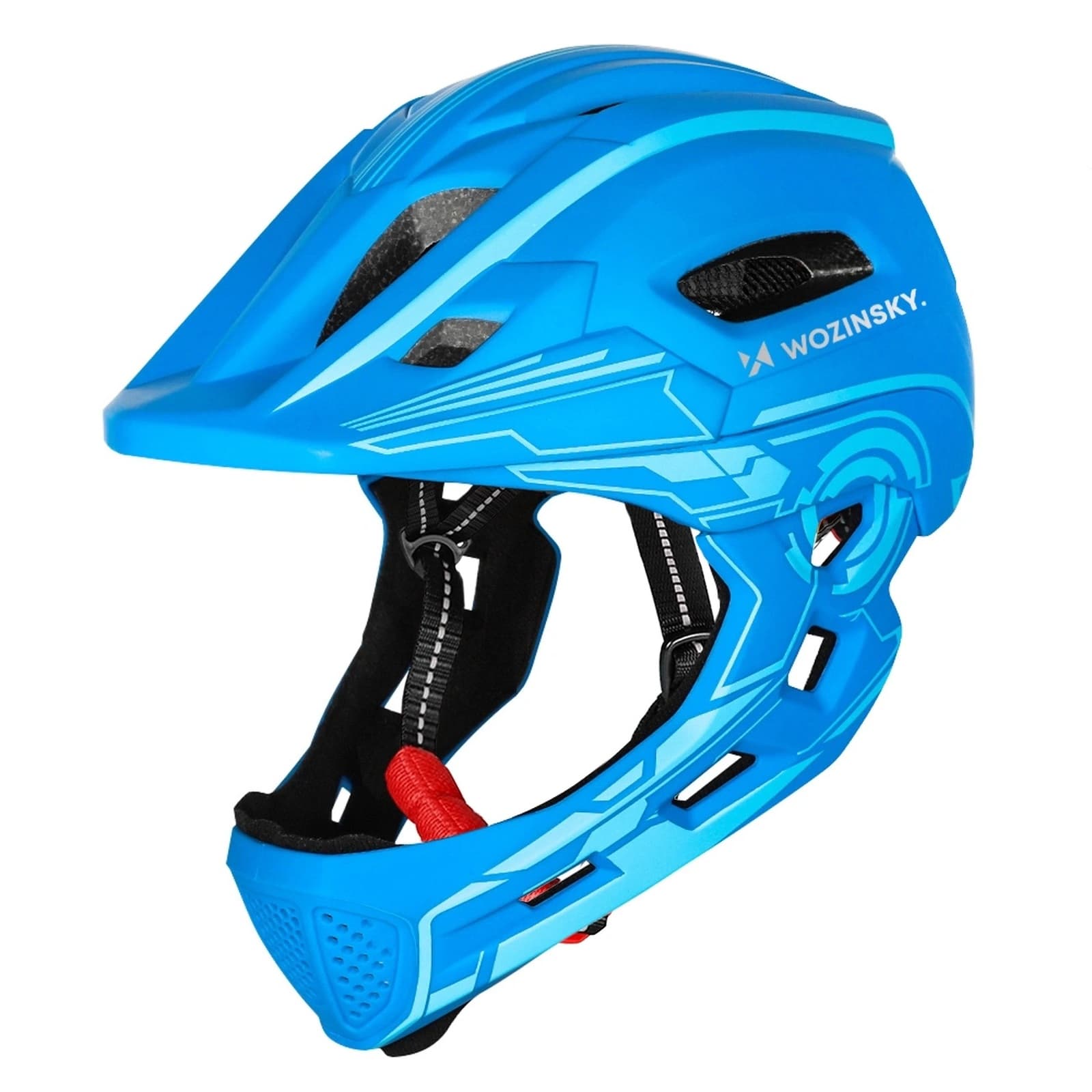 Kask rowerowy fullface dziecięcy z tylną lampką USB 52-56 cm - niebieski