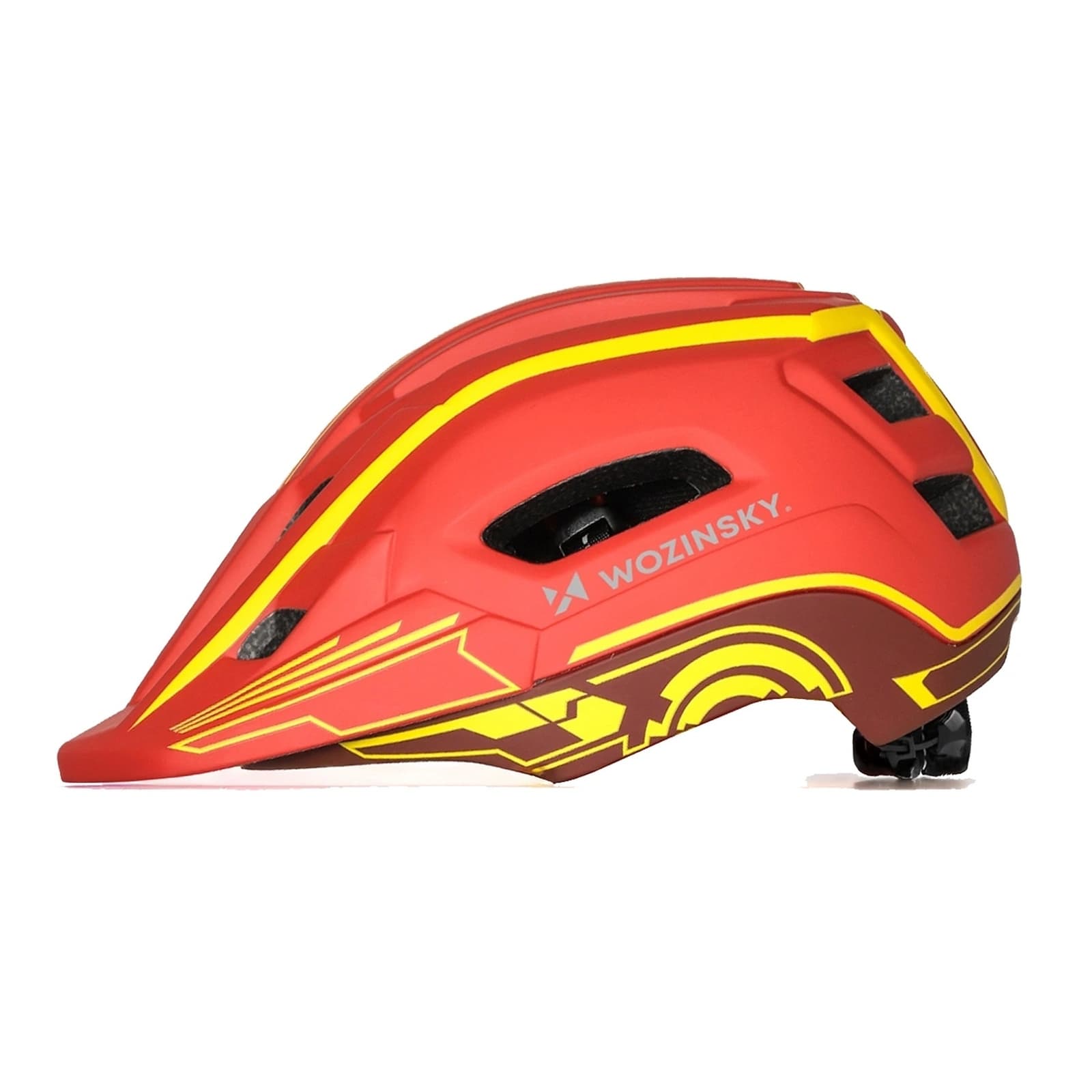 Kask rowerowy fullface dziecięcy z tylną lampką USB 52-56 cm - czerwono żółty