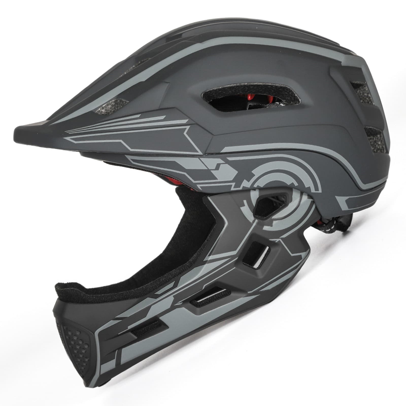 Kask rowerowy fullface dziecięcy z tylną lampką USB 52-56 cm - szary