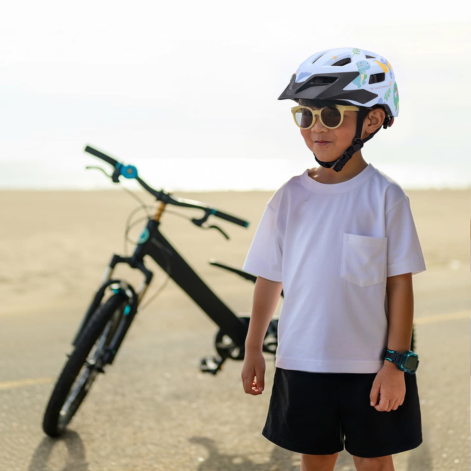 Kask rowerowy dziecięcy MTB z odpinanym daszkiem 52-56 cm - jasnoniebieski