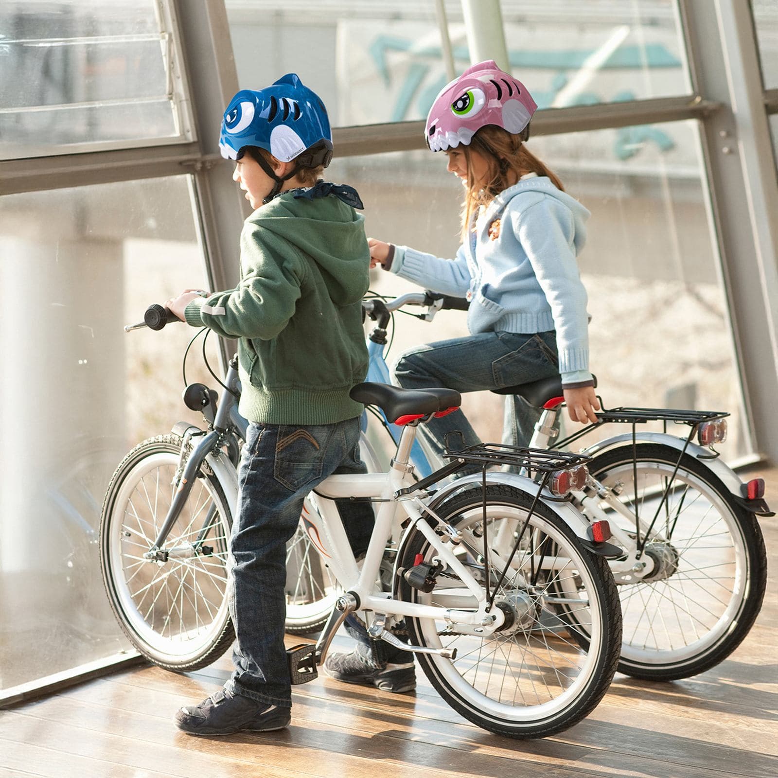 Kask rowerowy dziecięcy 52-56 cm - różowy dinozaur