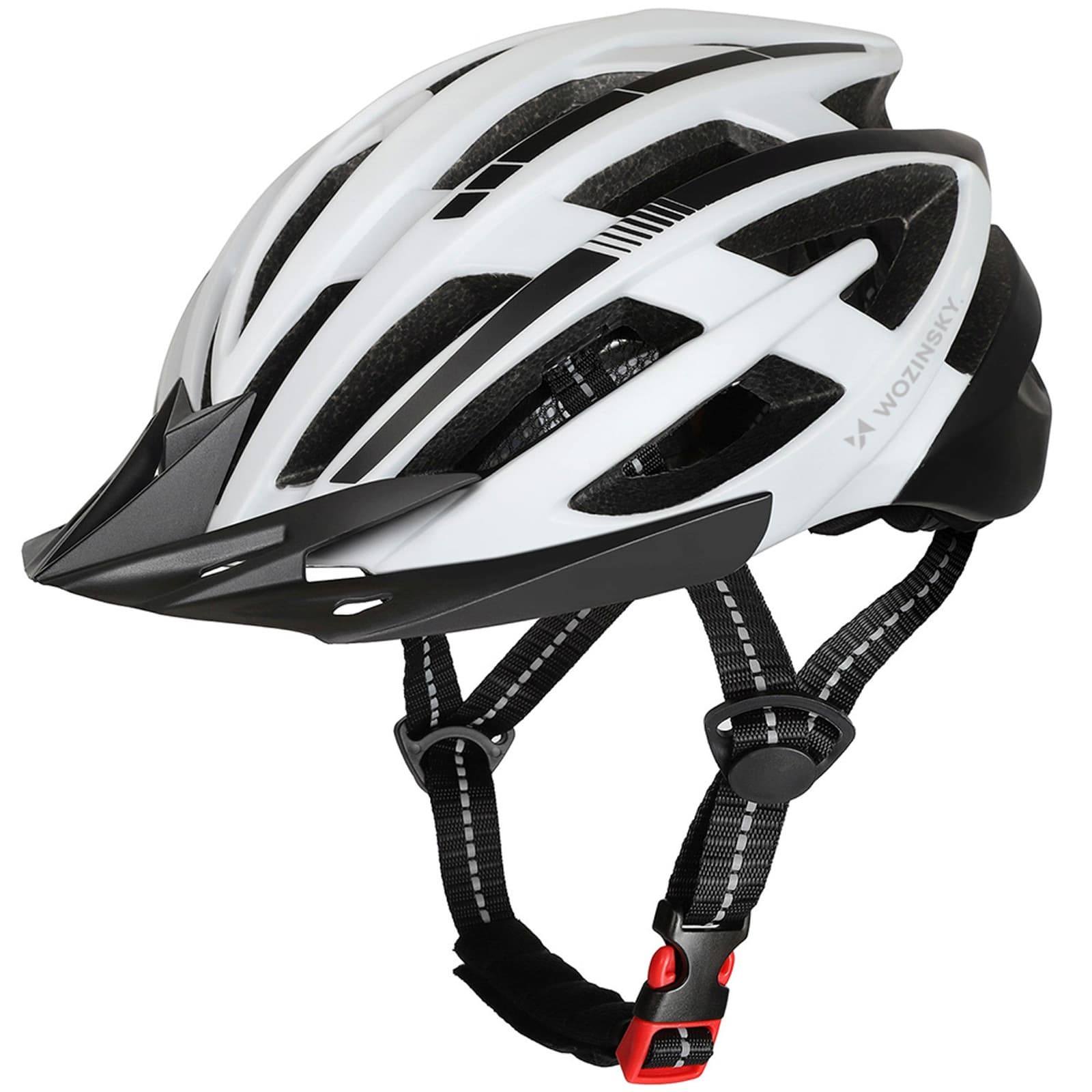 Kask rowerowy MTB z odpinanym daszkiem tylną lampką USB 57-62 cm - czarno-biały