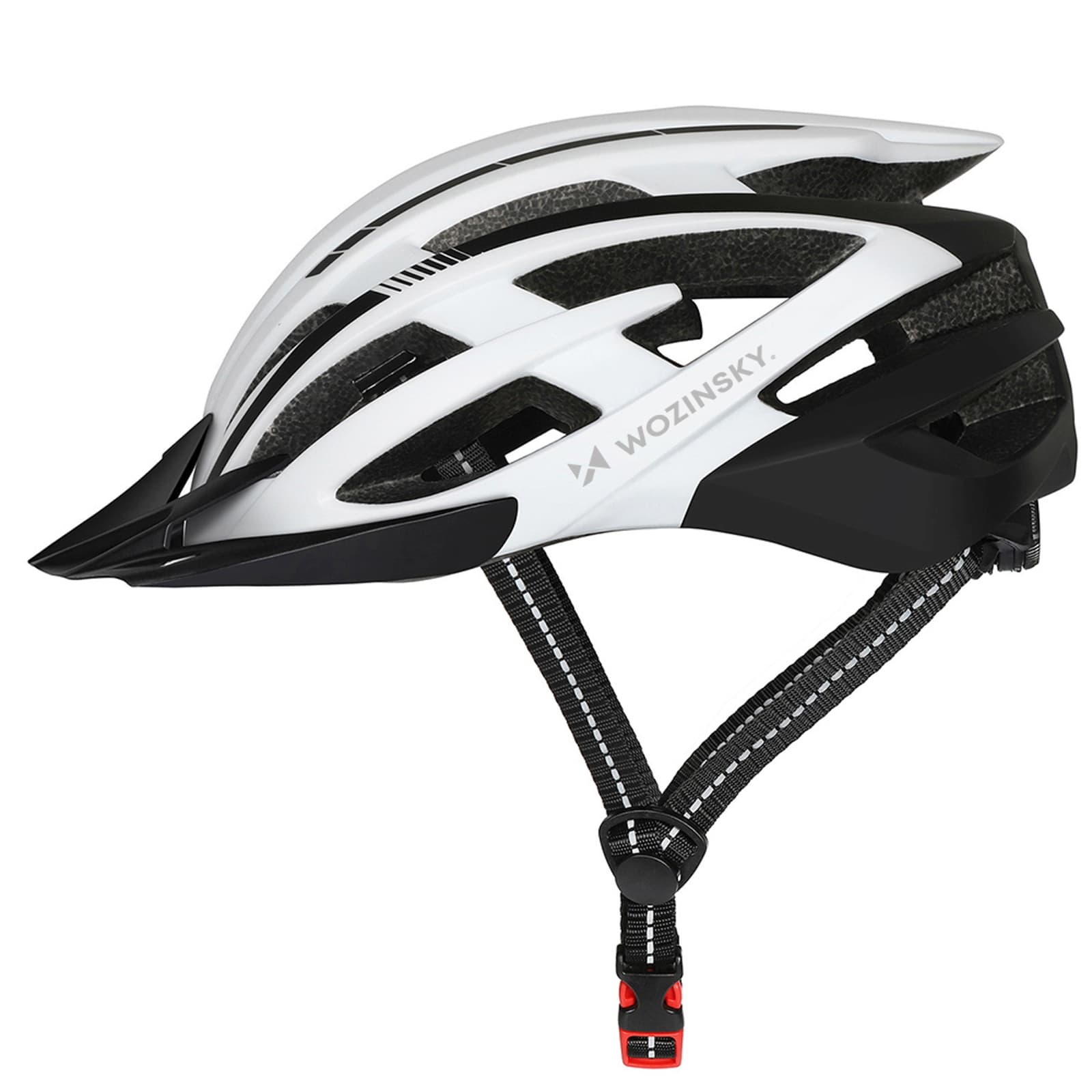 Kask rowerowy MTB z odpinanym daszkiem tylną lampką USB 57-62 cm - czarno-biały