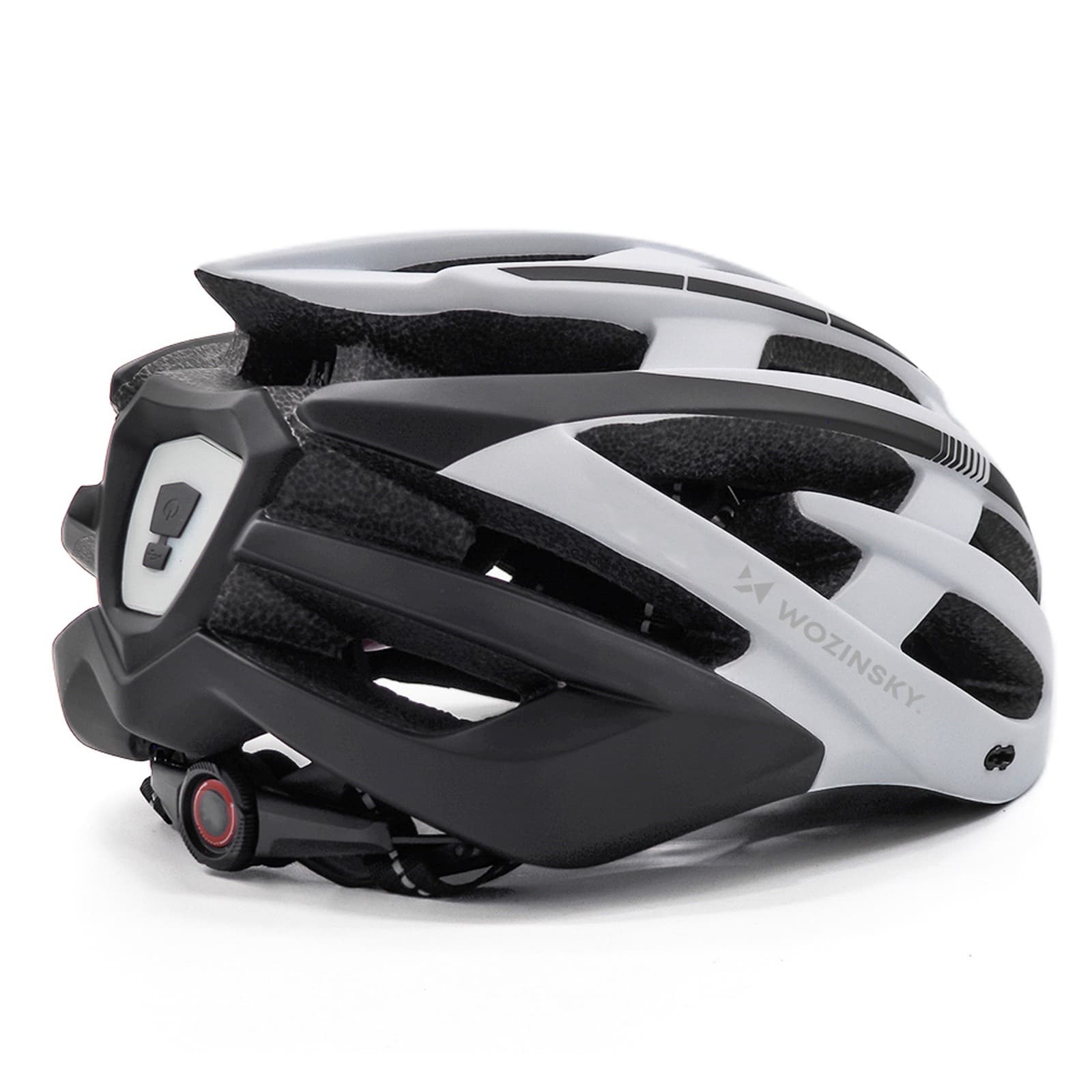 Kask rowerowy MTB z odpinanym daszkiem tylną lampką USB 57-62 cm - czarno-biały