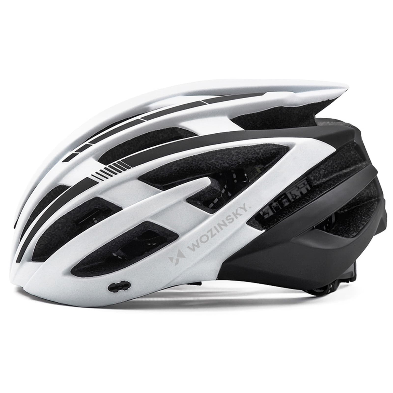 Kask rowerowy MTB z odpinanym daszkiem tylną lampką USB 57-62 cm - czarno-biały