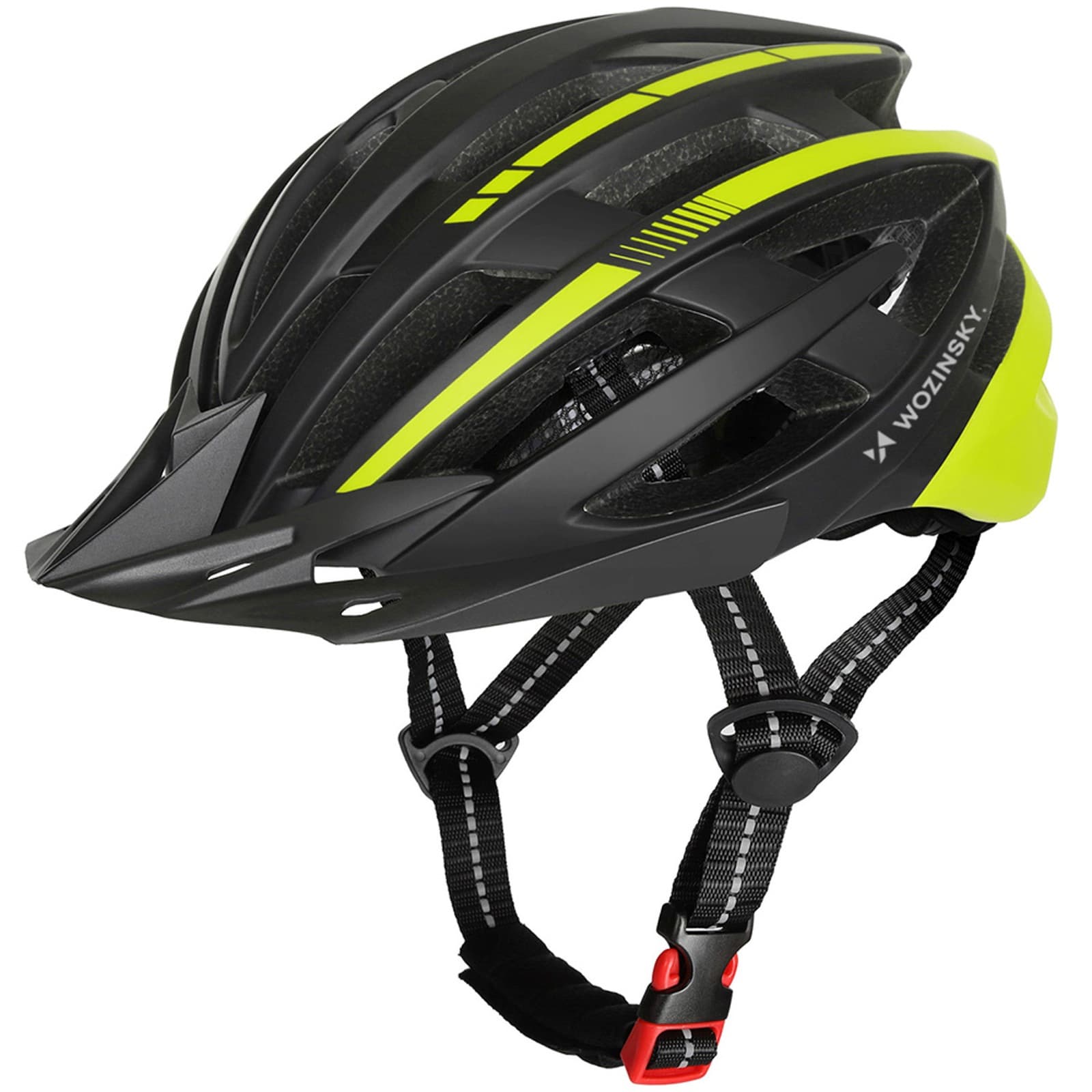 Kask rowerowy MTB z odpinanym daszkiem tylną lampką USB 57-62 cm - czarno-żółty