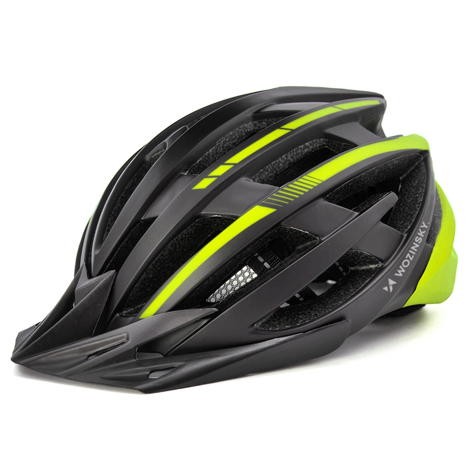 Kask rowerowy MTB z odpinanym daszkiem tylną lampką USB 57-62 cm - czarno-żółty