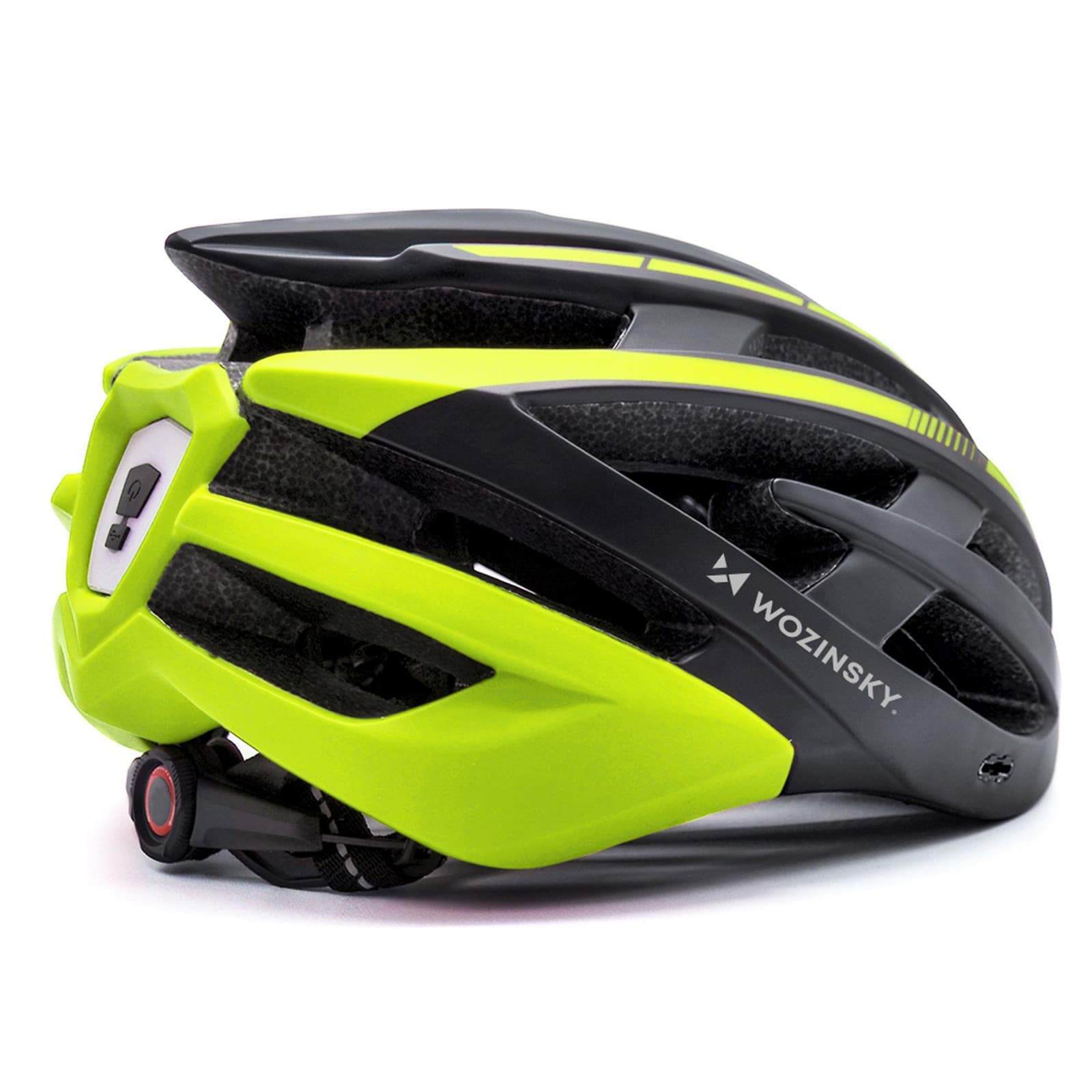 Kask rowerowy MTB z odpinanym daszkiem tylną lampką USB 57-62 cm - czarno-żółty