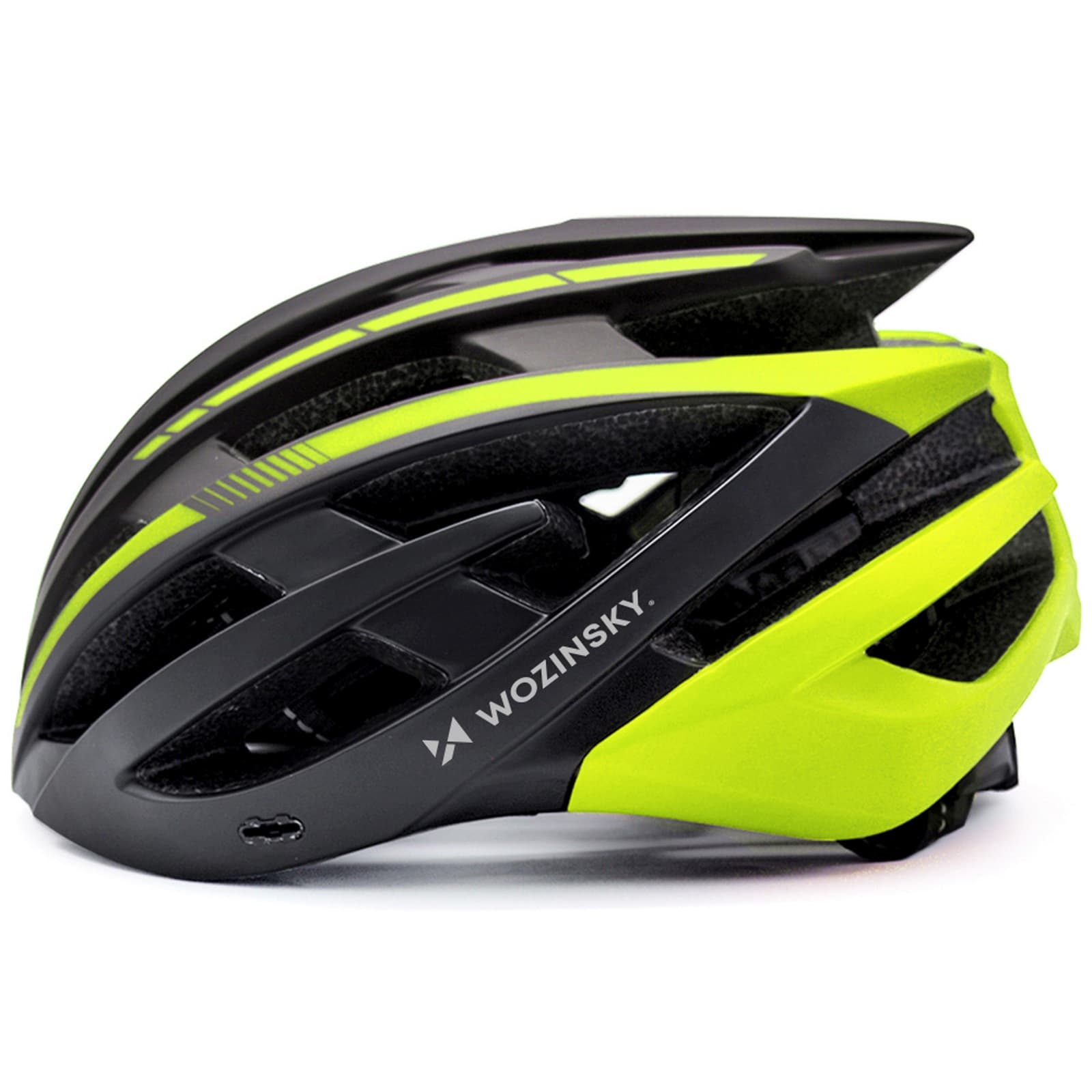 Kask rowerowy MTB z odpinanym daszkiem tylną lampką USB 57-62 cm - czarno-żółty