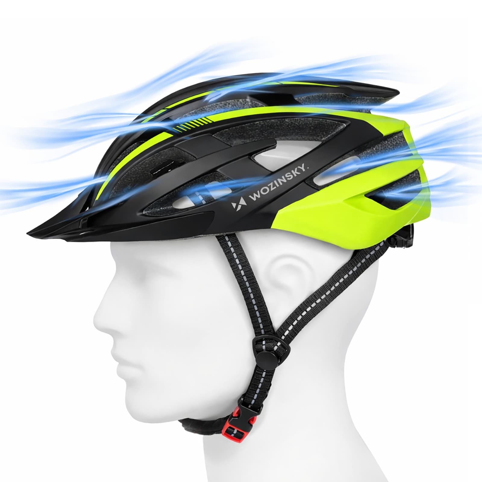 Kask rowerowy MTB z odpinanym daszkiem tylną lampką USB 57-62 cm - czarno-żółty