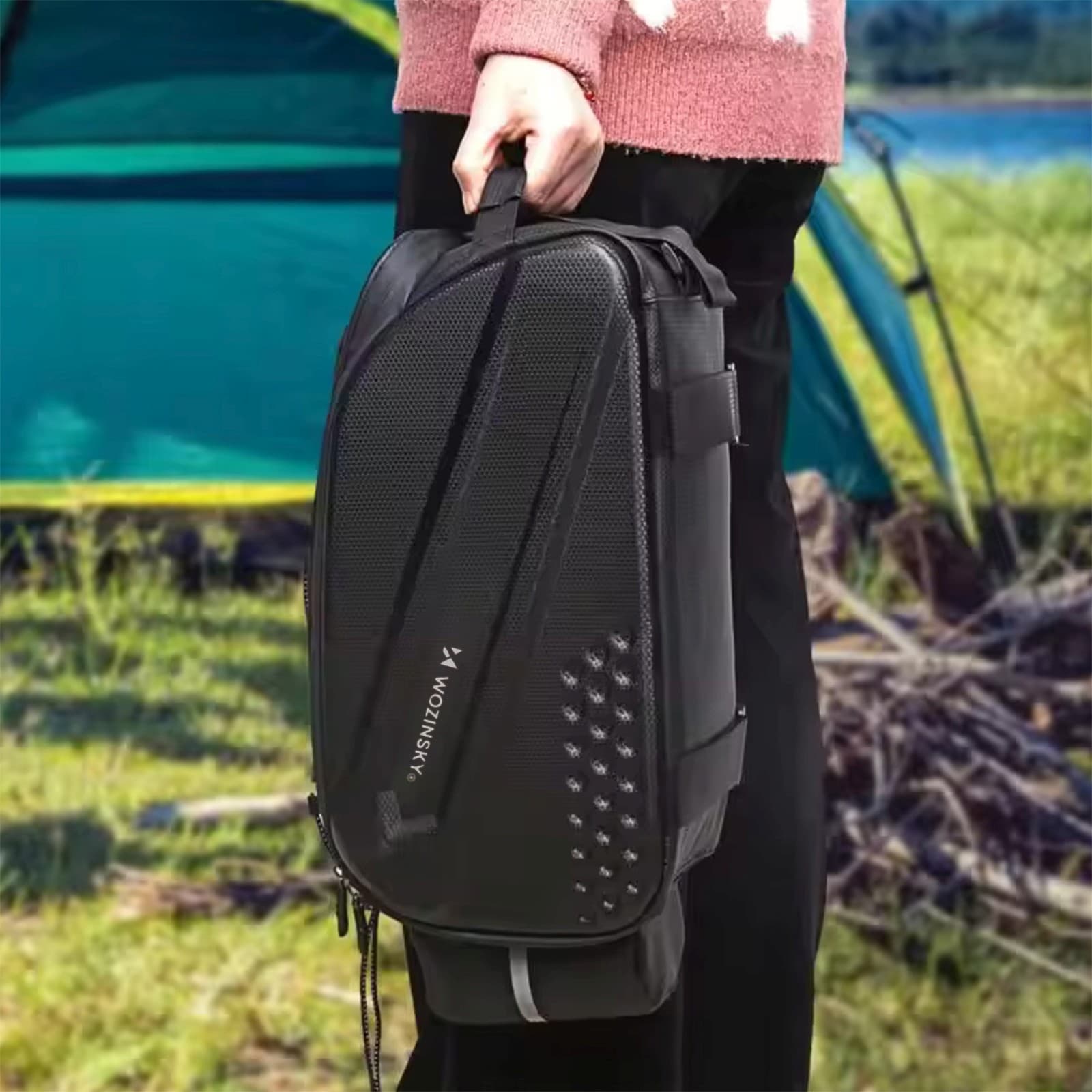 Torba sakwa rowerowa na bagażnik z długim paskiem - czarna