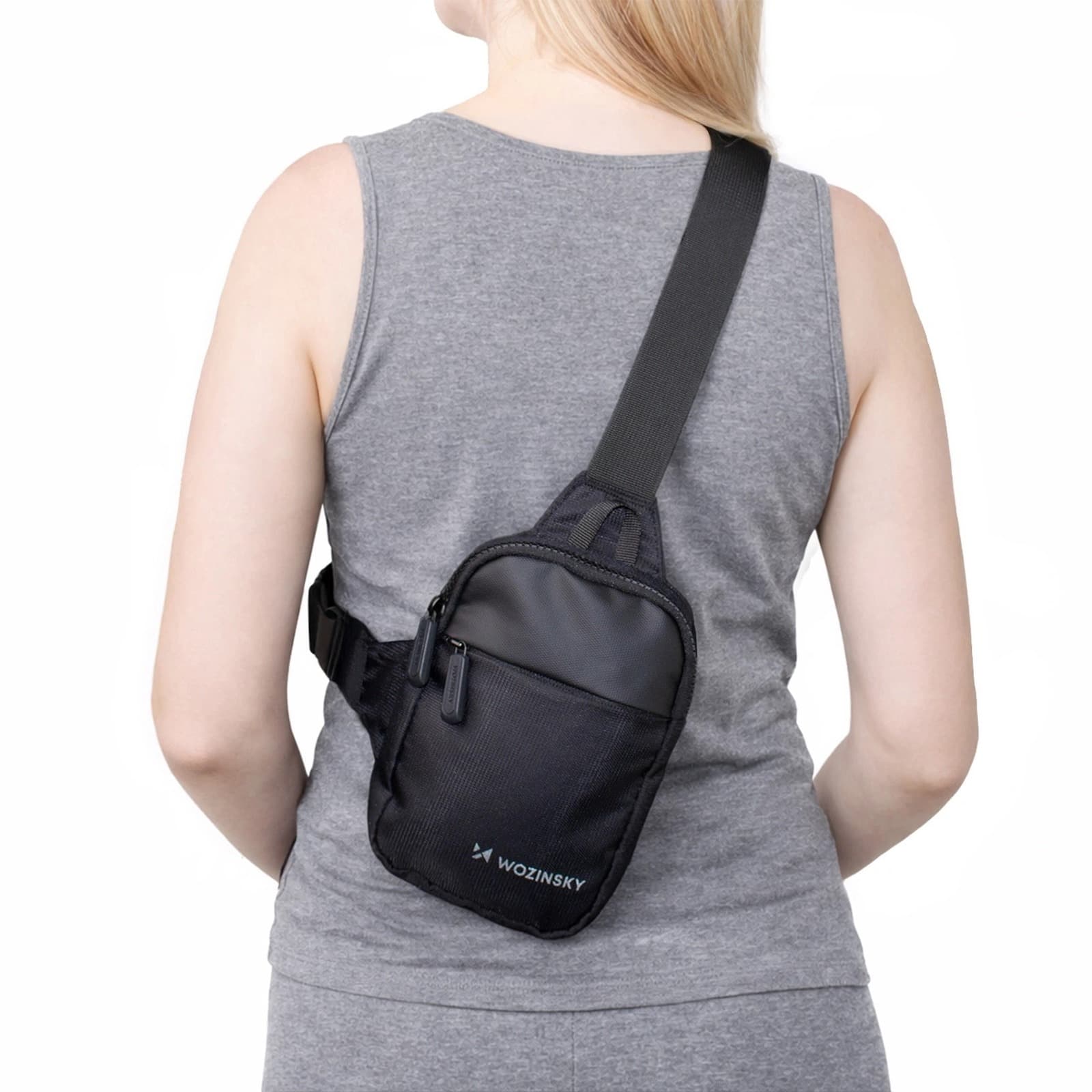 Mini saszetka na ramię wodoodporna dwukomorowa na telefon unisex - czarna