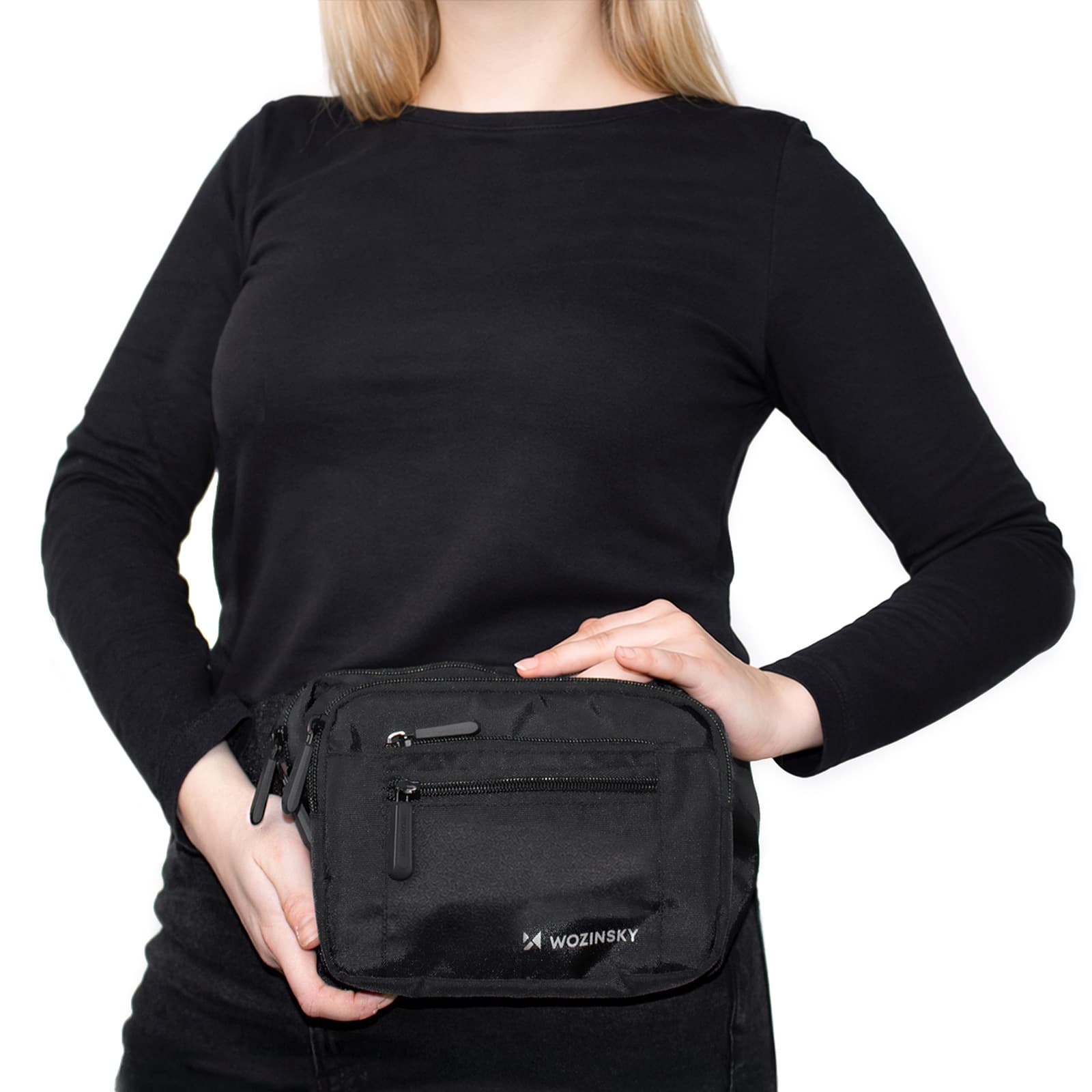 Saszetka nerka biodrowa na ramię unisex regulowany pasek wodoodporna - czarna