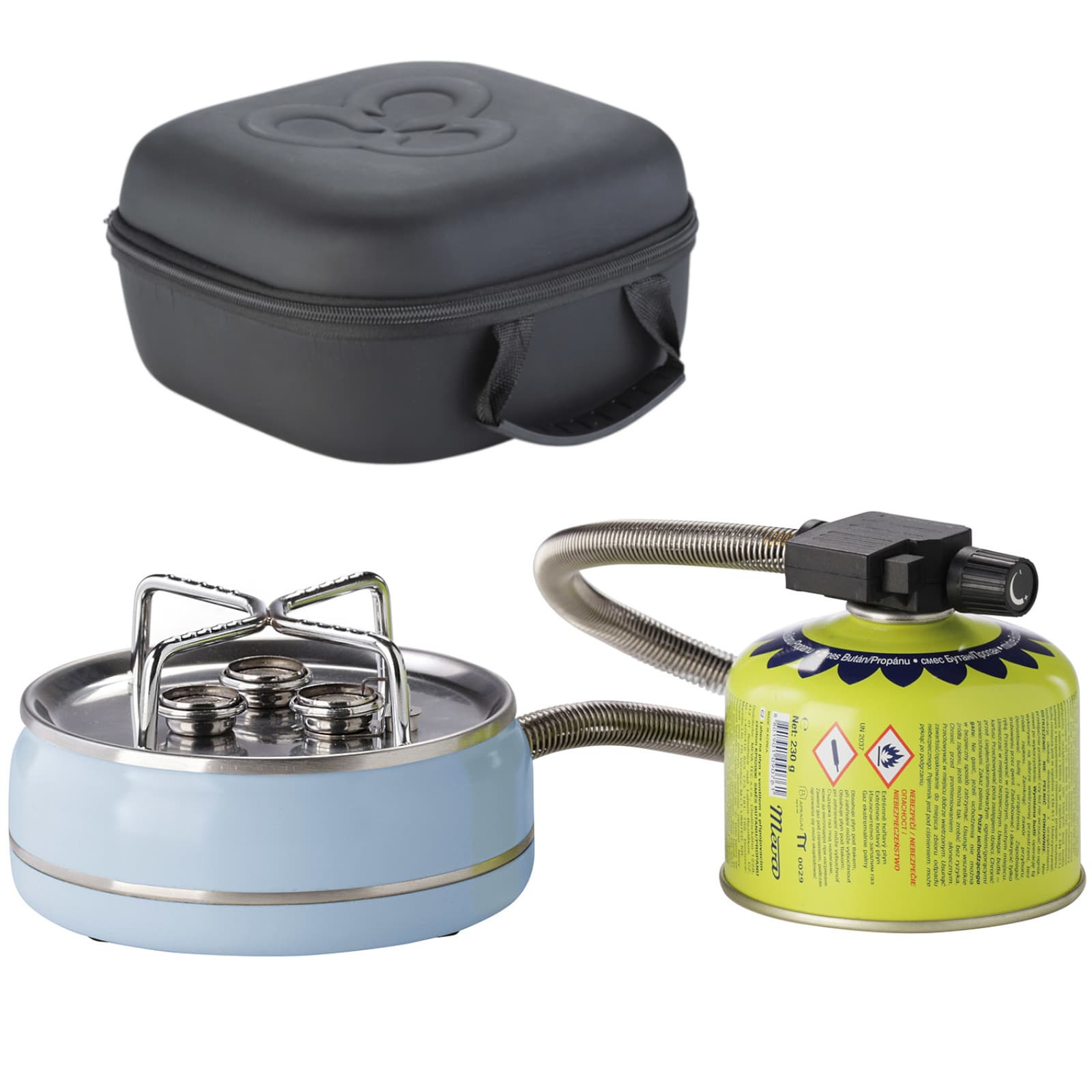 Mocna kuchenka turystyczna BOB 3 palniki piezo zapalnik 2.8 kW