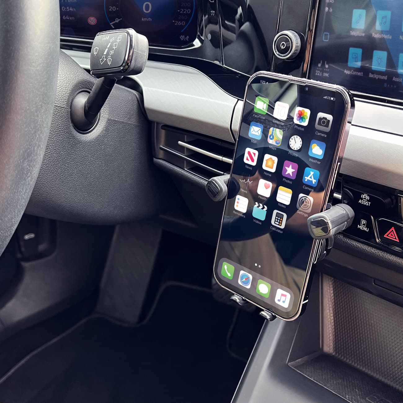 Uchwyt grawitacyjny na telefon kratkę w samochodzie czarny