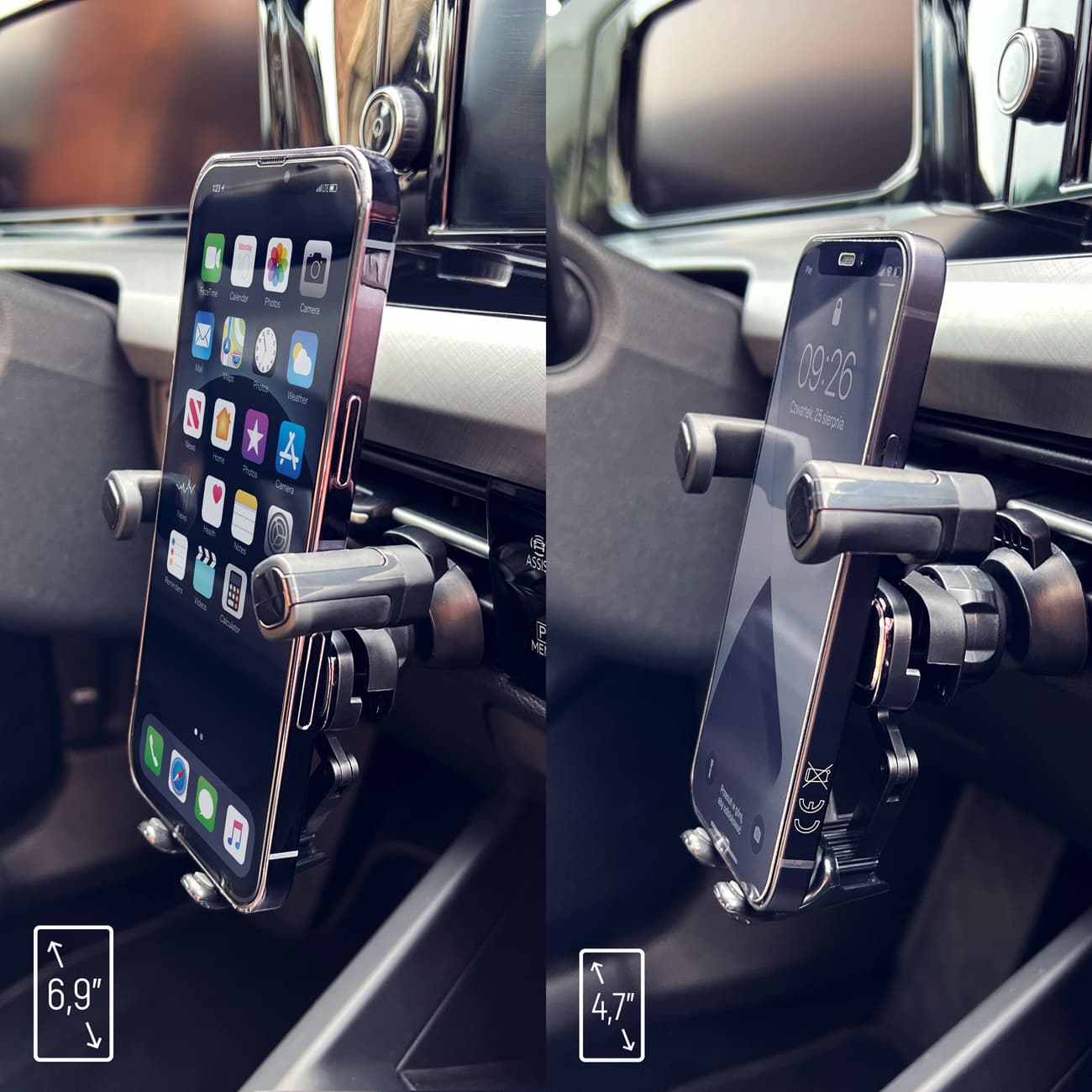 Uchwyt grawitacyjny na telefon kratkę w samochodzie czarny