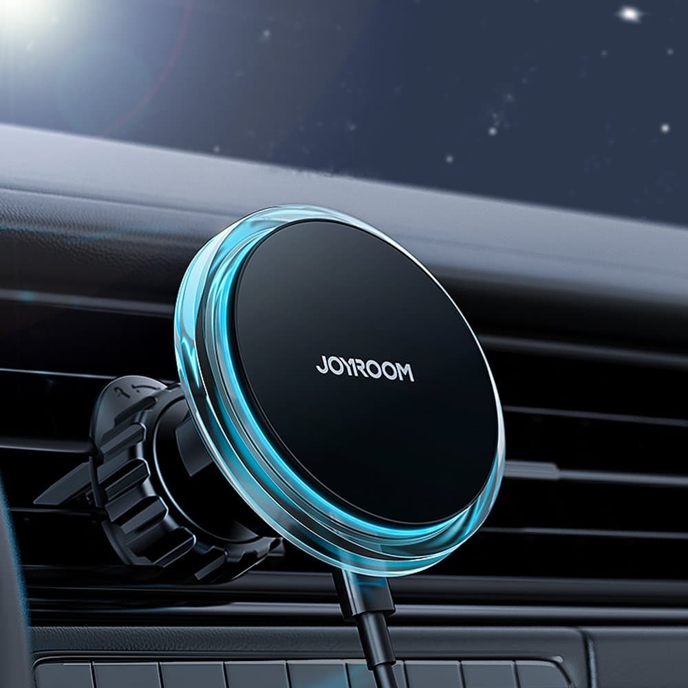 Uchwyt samochodowy z ładowarką indukcyjną Qi 15W MagSafe na kratkę srebrny