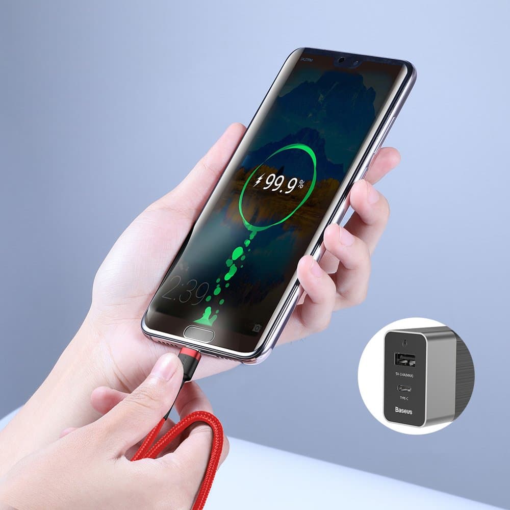 Kabel Wytrzymały elastyczny USB-C PD 2.0 60W 20V 3A QC3.0x1m czerwony