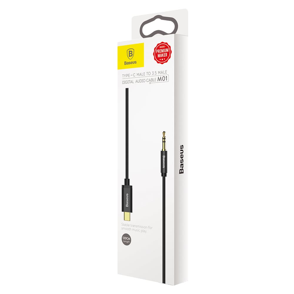 Kabel audio stereo przejścióka Aux 3.5mm Mini Jack USB-C 120cm czarny