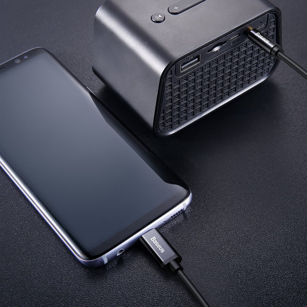 Kabel audio stereo przejścióka Aux 3.5mm Mini Jack USB-C 120cm czarny