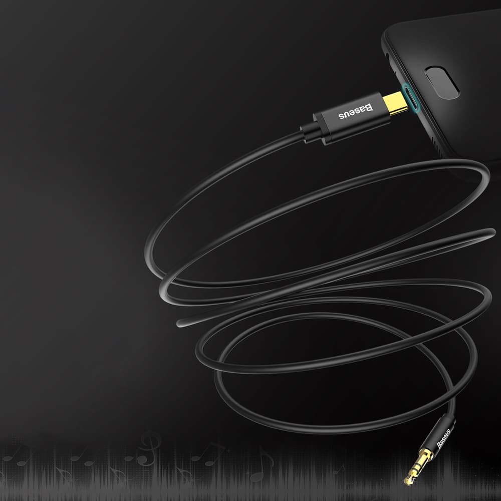 Kabel audio stereo przejścióka Aux 3.5mm Mini Jack USB-C 120cm czarny