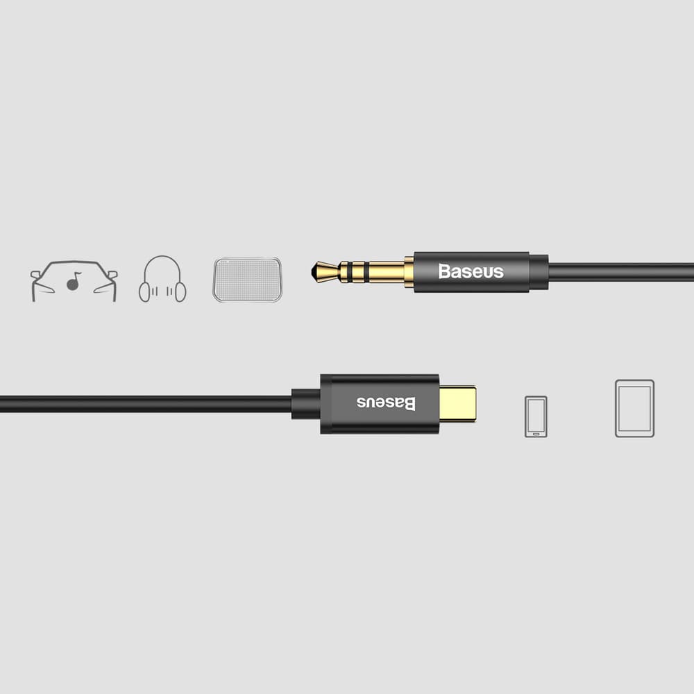 Kabel audio stereo przejścióka Aux 3.5mm Mini Jack USB-C 120cm czarny
