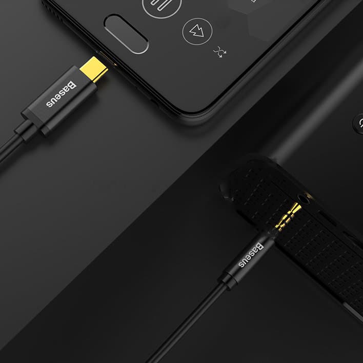 Kabel audio stereo przejścióka Aux 3.5mm Mini Jack USB-C 120cm czarny