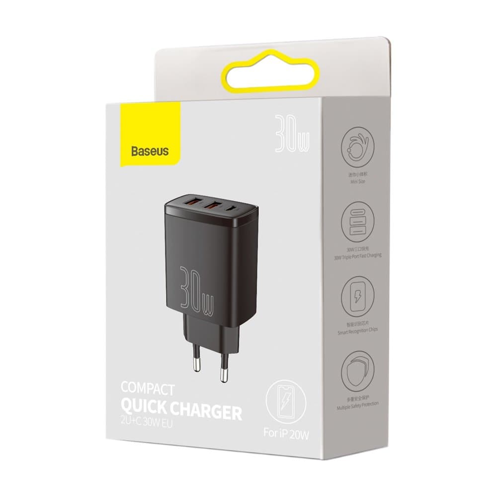 Compact sieciowa 2x USB USB-C 30W 3A PD QC czarny