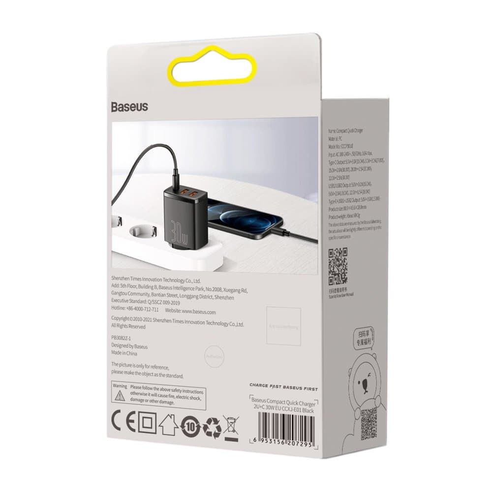 Compact sieciowa 2x USB USB-C 30W 3A PD QC czarny
