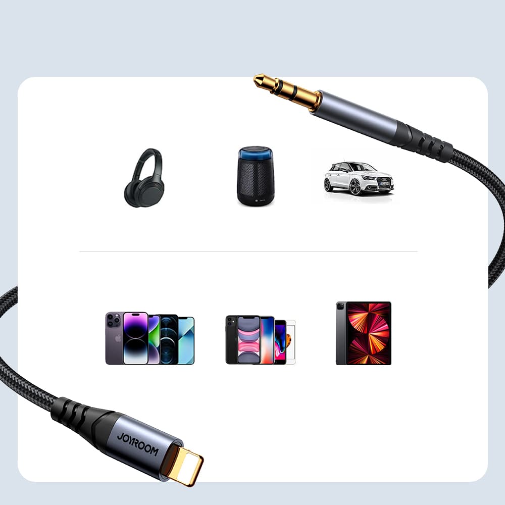 Kabel audio stereo iPhone iPad Aux 3.5mm mini jack Lightning 1.2m czarny