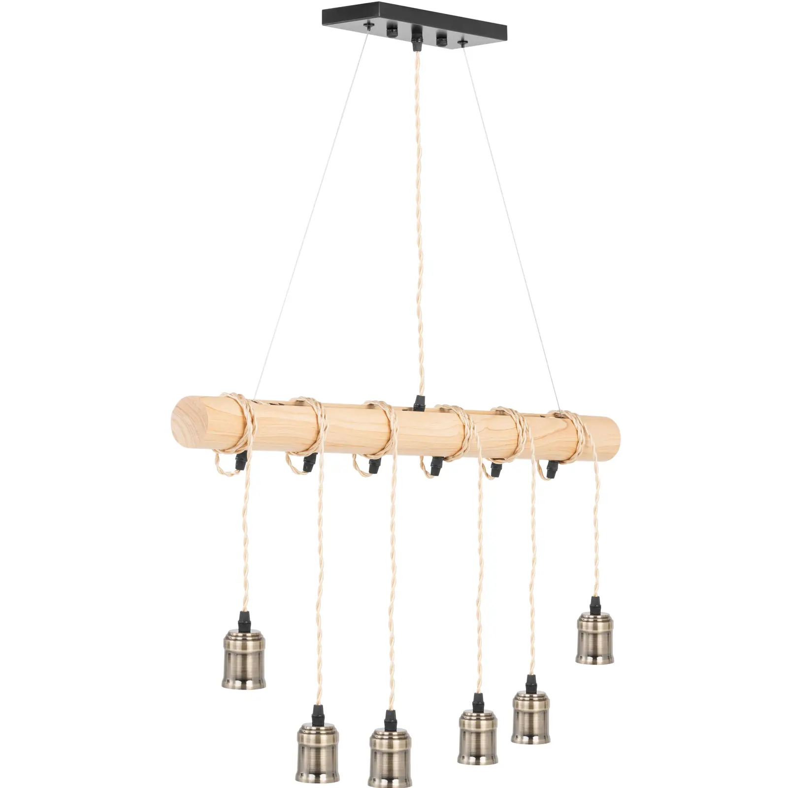 Lampa sufitowa wisząca Loft 6 punktowa E27 drewniana belka