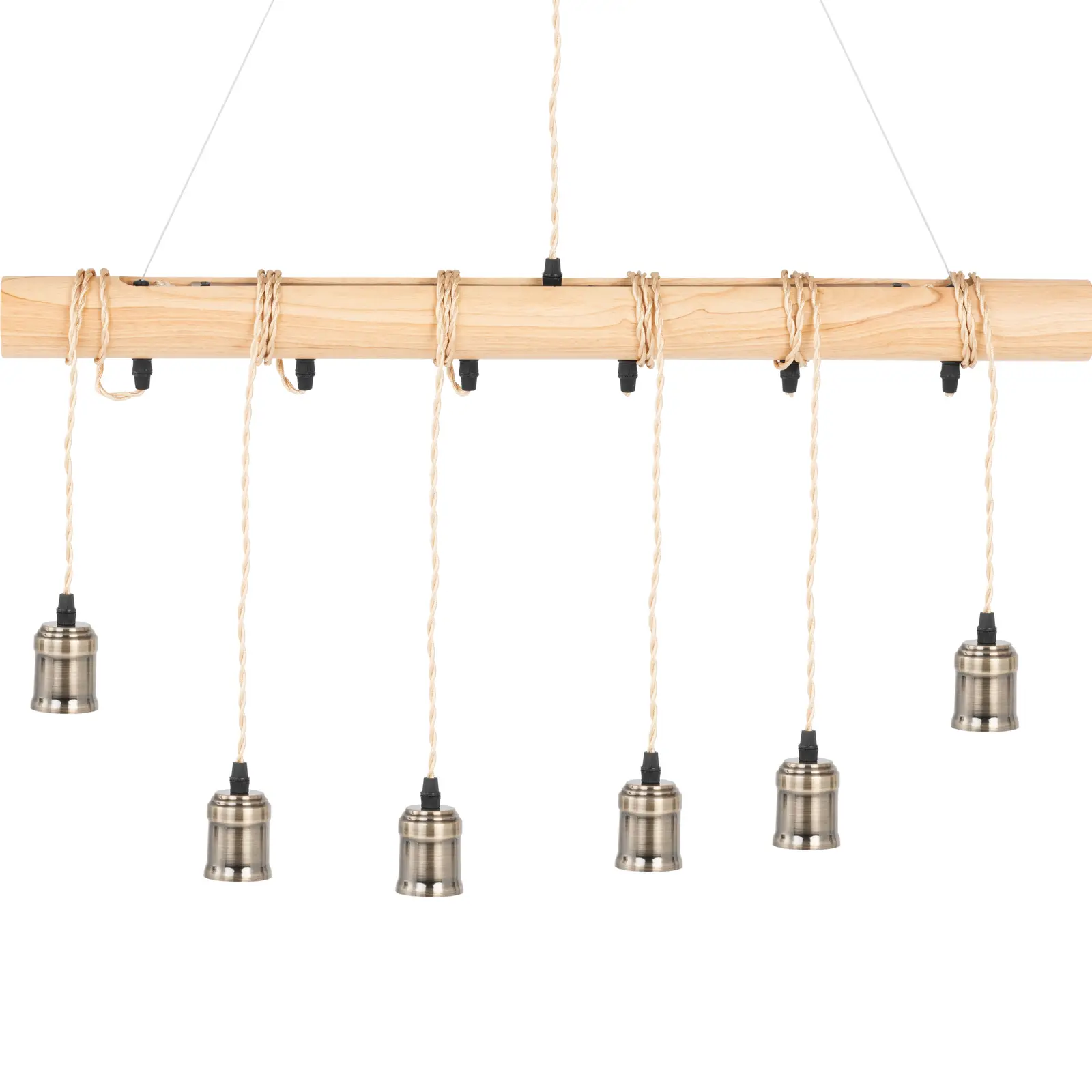 Lampa sufitowa wisząca Loft 6 punktowa E27 drewniana belka