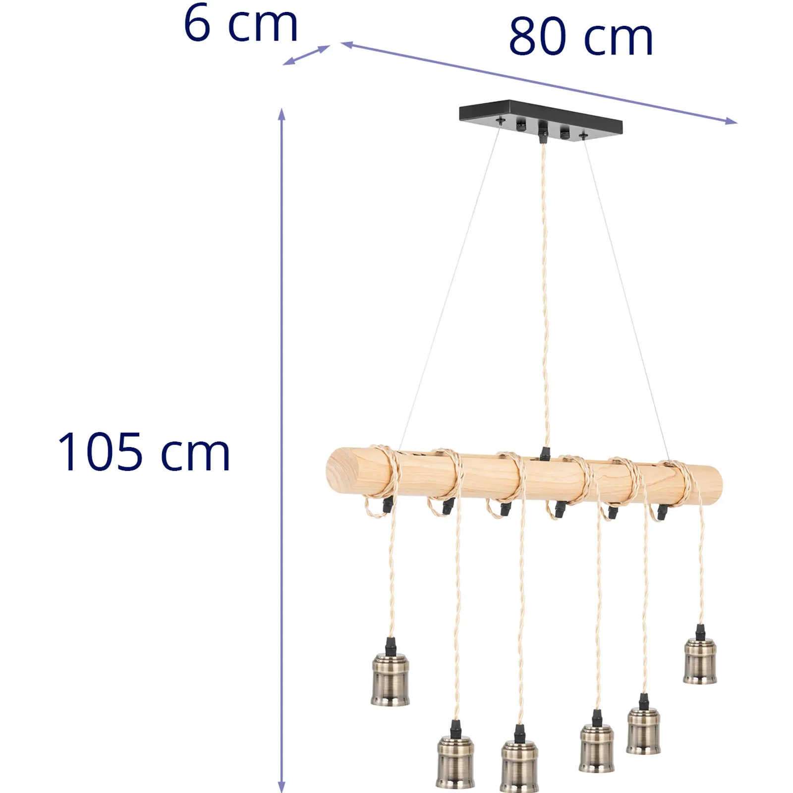 Lampa sufitowa wisząca Loft 6 punktowa E27 drewniana belka